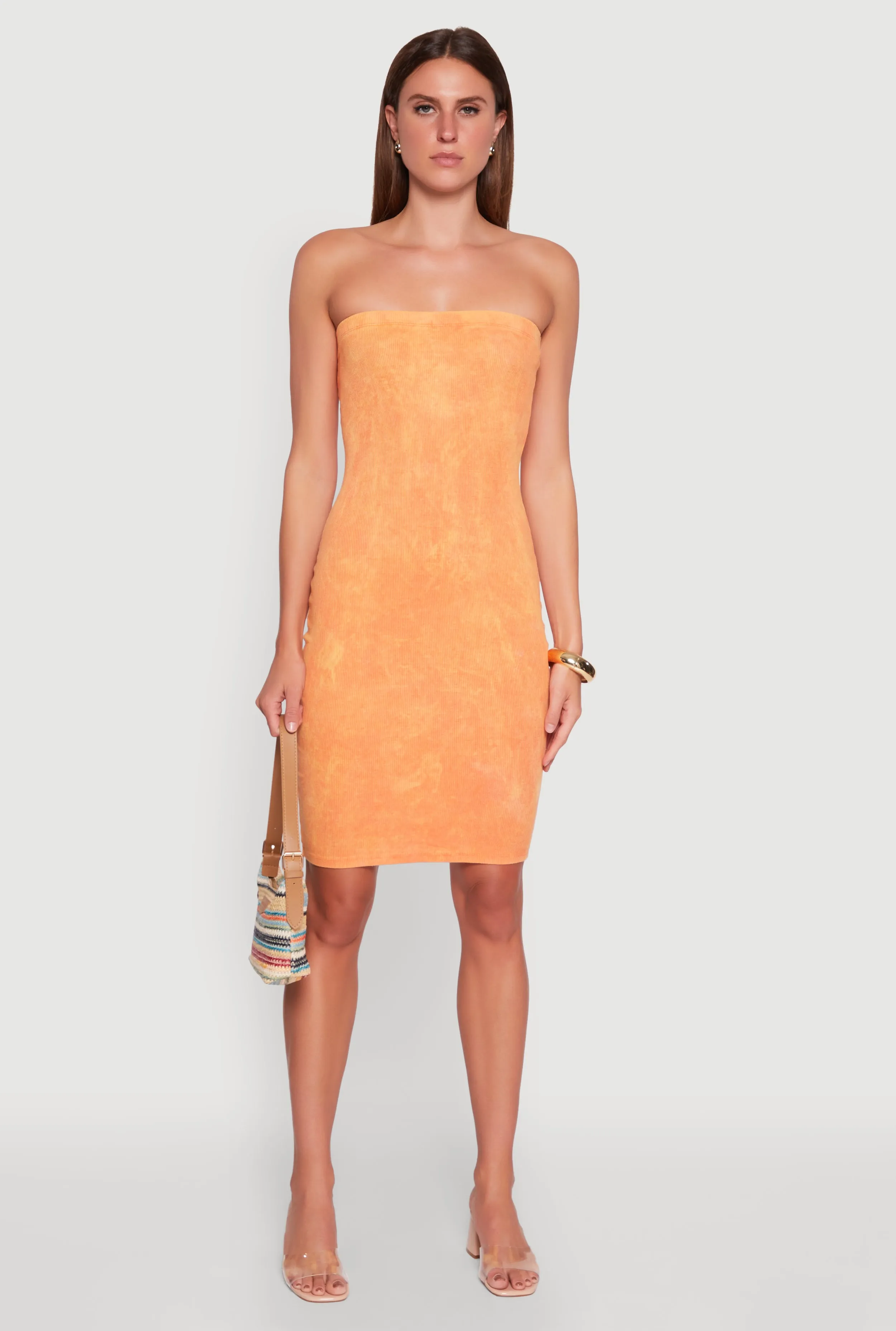 Retro Detail Art Spirit Rib Knit Mineral Wash Tube Dress