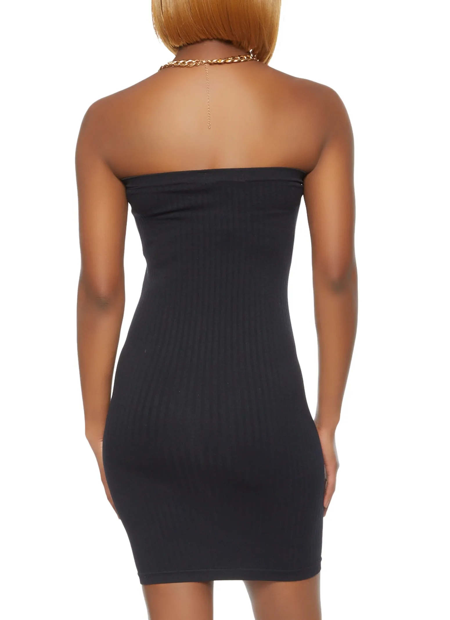 Knot-Detail Rib Knit Mini Tube Dress