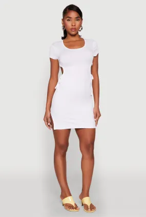 Soft Movement Simple yet sophisticated gown Rib Knit Side Ruched Keyhole Mini Dress