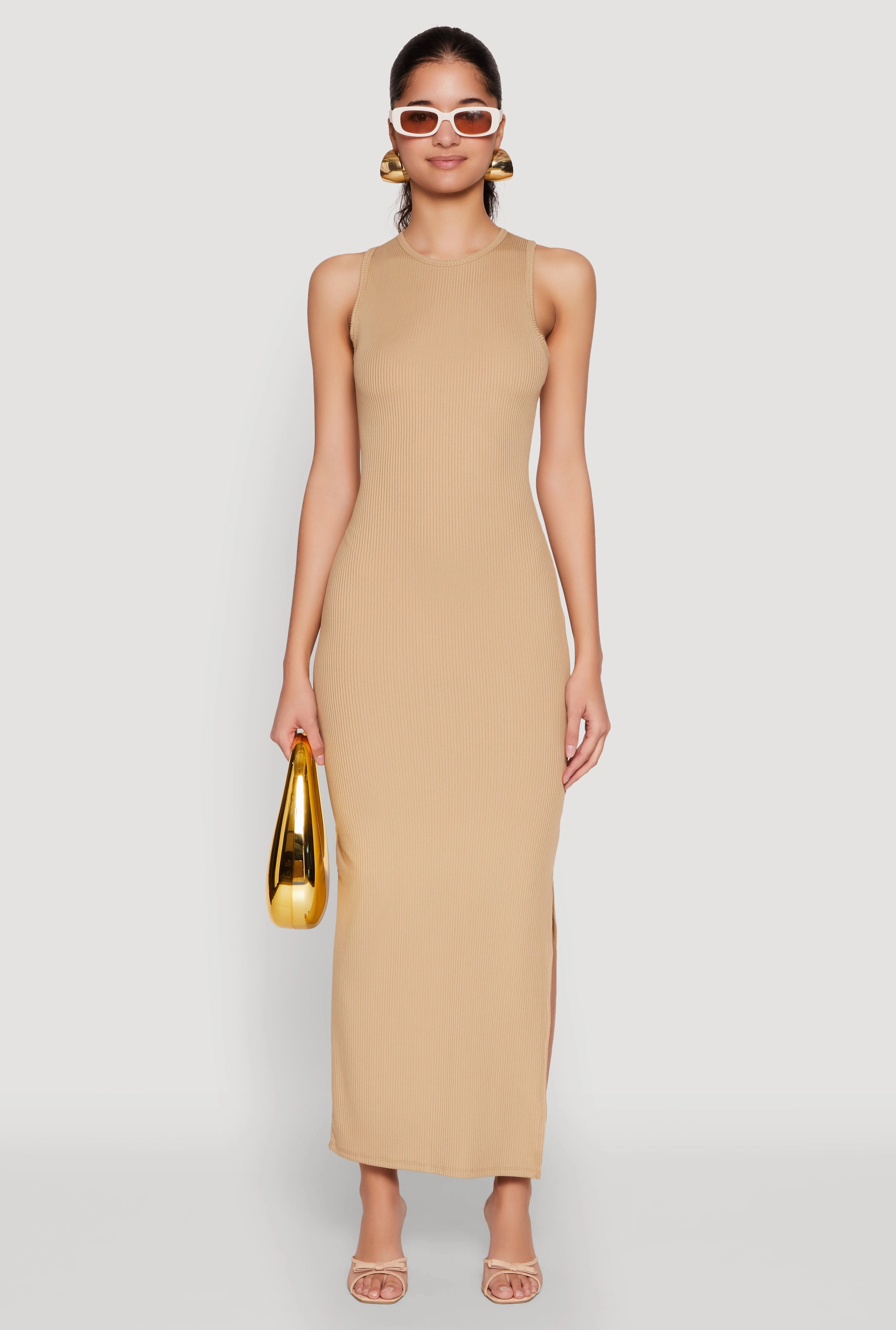 AntiPillTreatment City Style Rib Knit Side Slit Maxi Dress