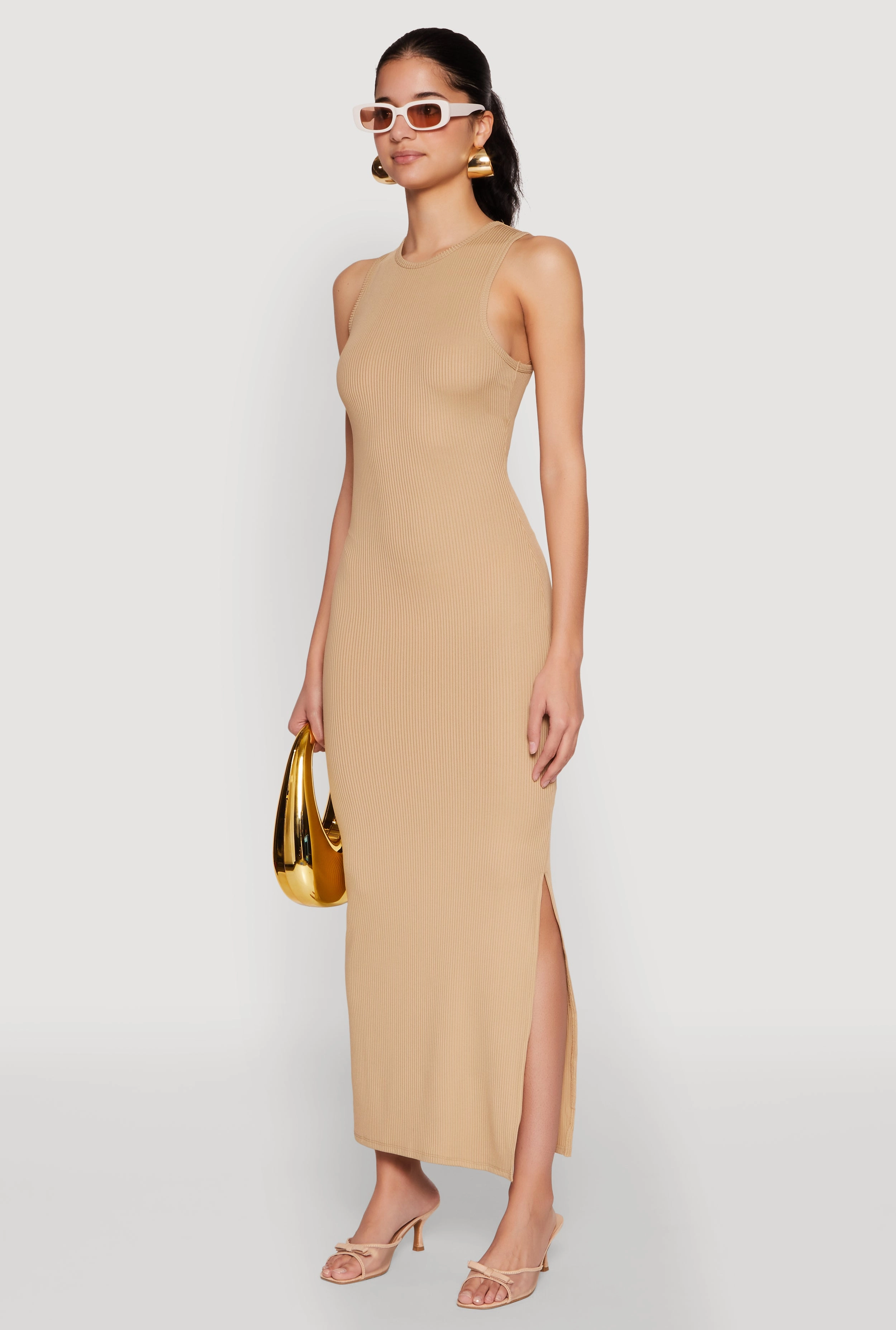 Cozy Cut Rib Knit Side Slit Maxi Dress
