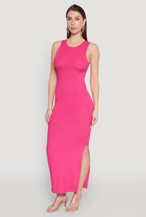 Rib Knit Side Slit Maxi Dress Gender Inclusive