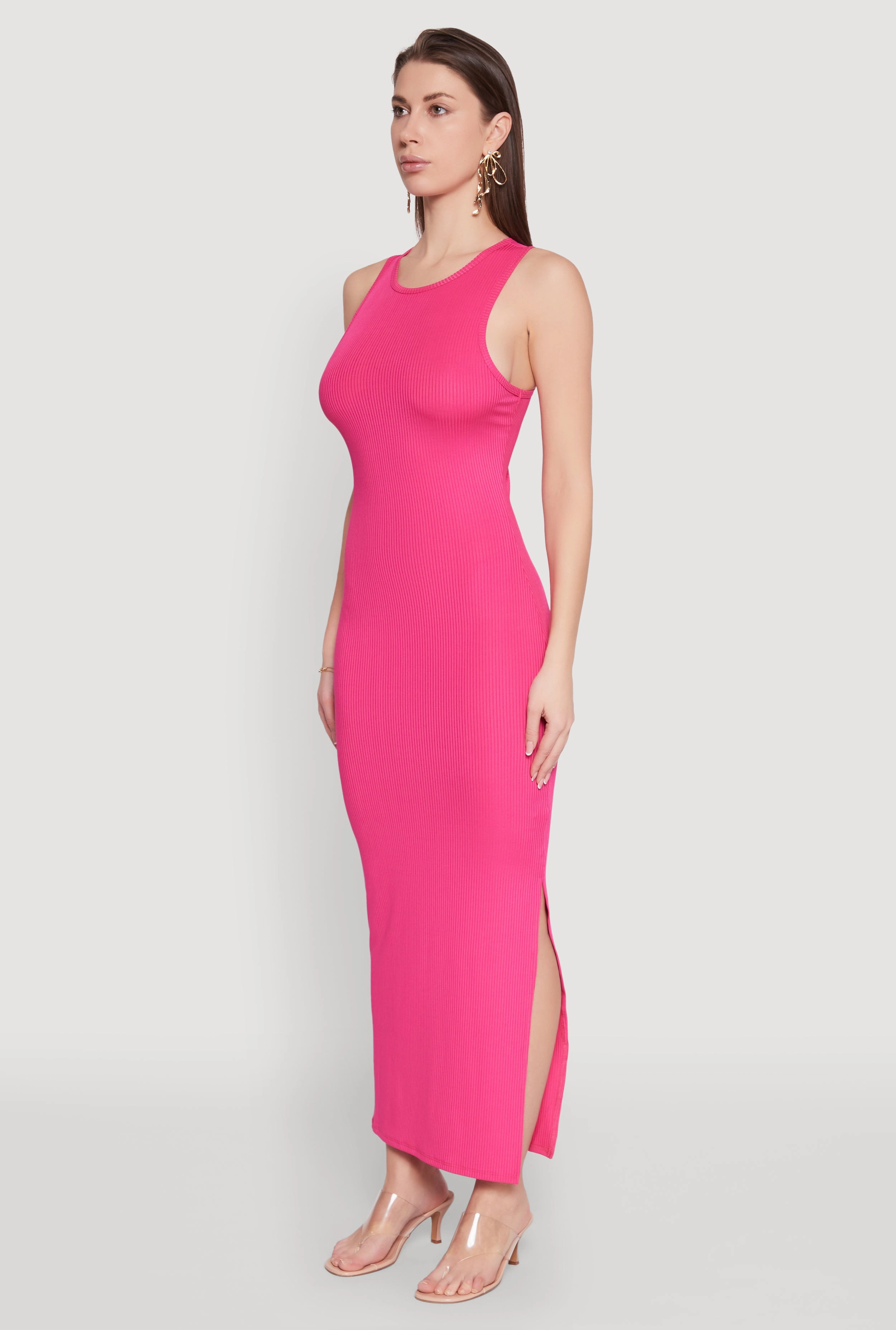 Rib Knit Side Slit Maxi Dress Mood Comfort Smart and Polished