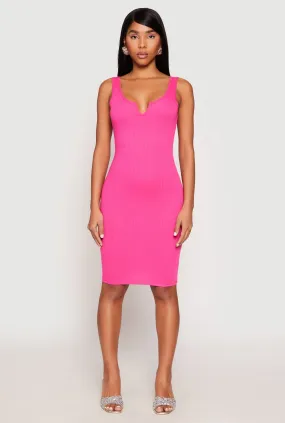 Balanced Tones wrap waist Ribbed Knit Notch Neck Dress