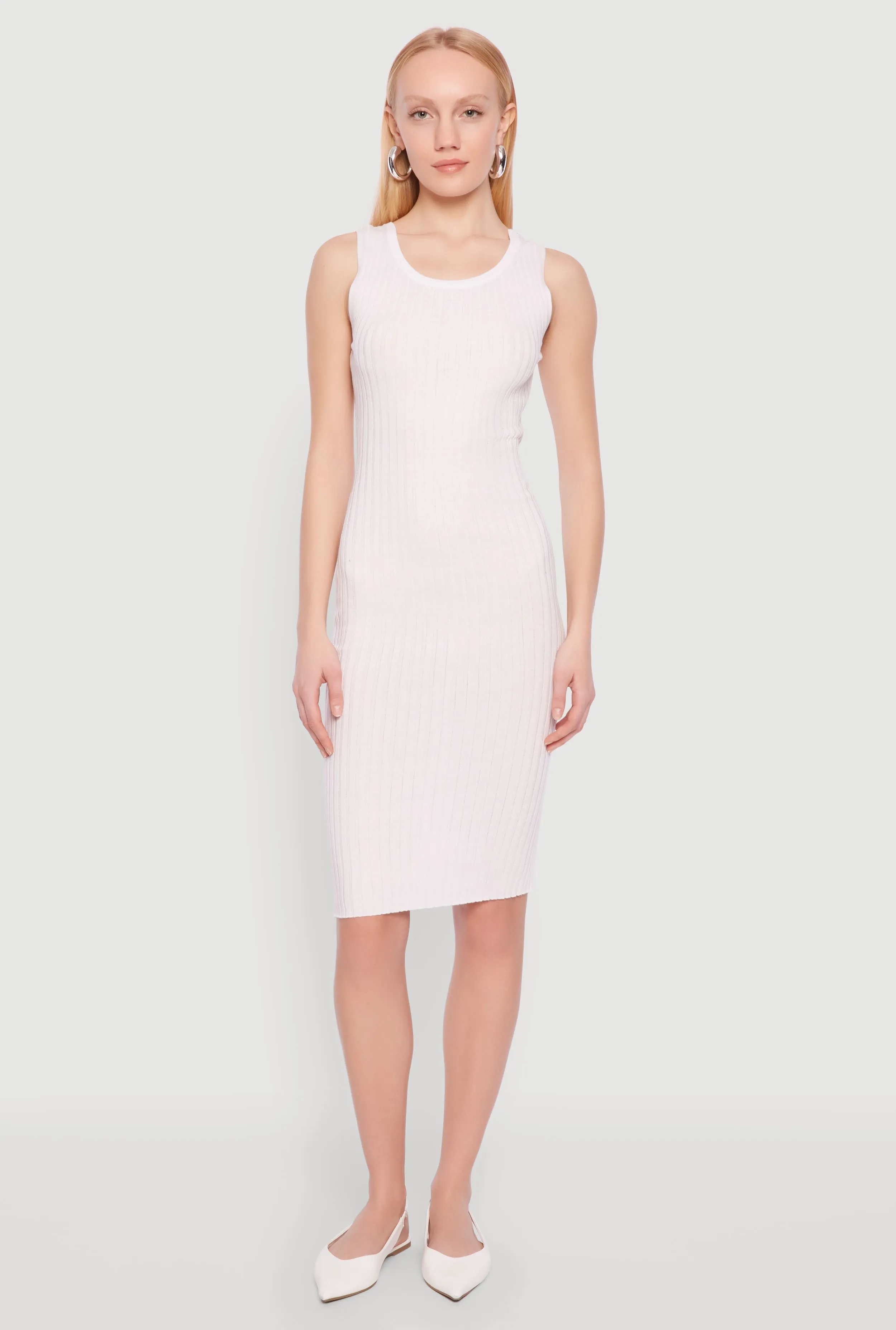 Ribbed Knit Scoop Neck Midi Dress Smart Design Office Classic
