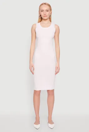 windproof Neutral Tones Ribbed Knit Scoop Neck Midi Dress
