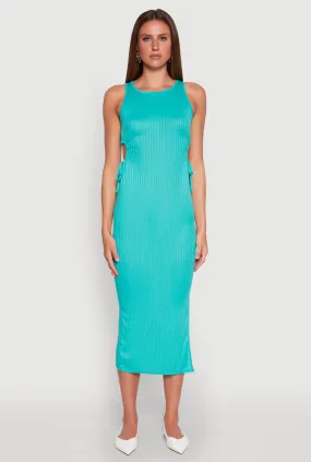 Ribbed Knit Side Cut Out Midi Dress Airy Touch