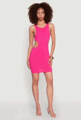 Cozy Energy Stretch-Recovery Ribbed Knit Side Cut Out Mini Tank Dress