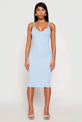 Ribbed Knit V Neck Midi Dress Bold Elegance