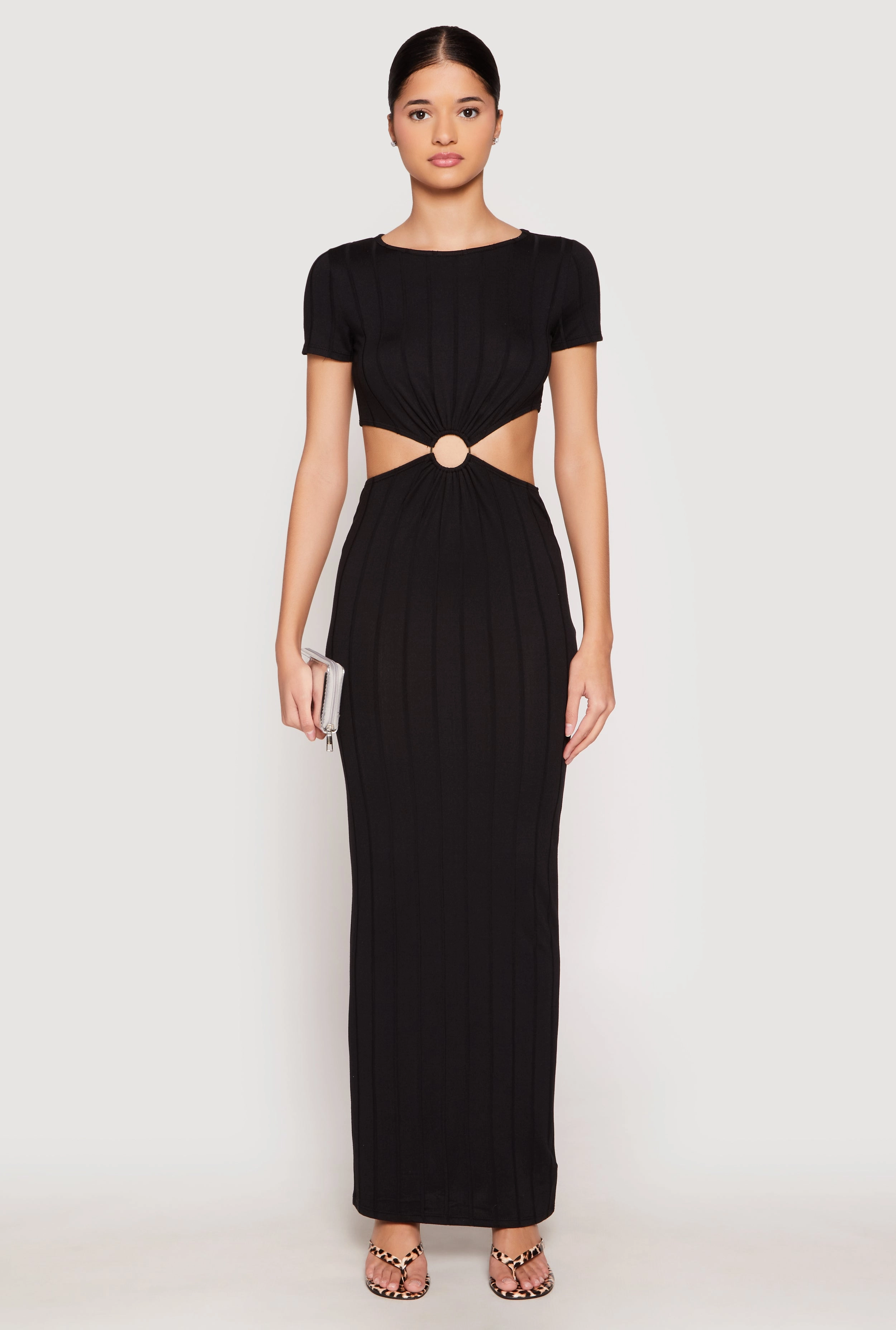 Ribbed Knit O Ring Cut Out Maxi Dress Church Scene