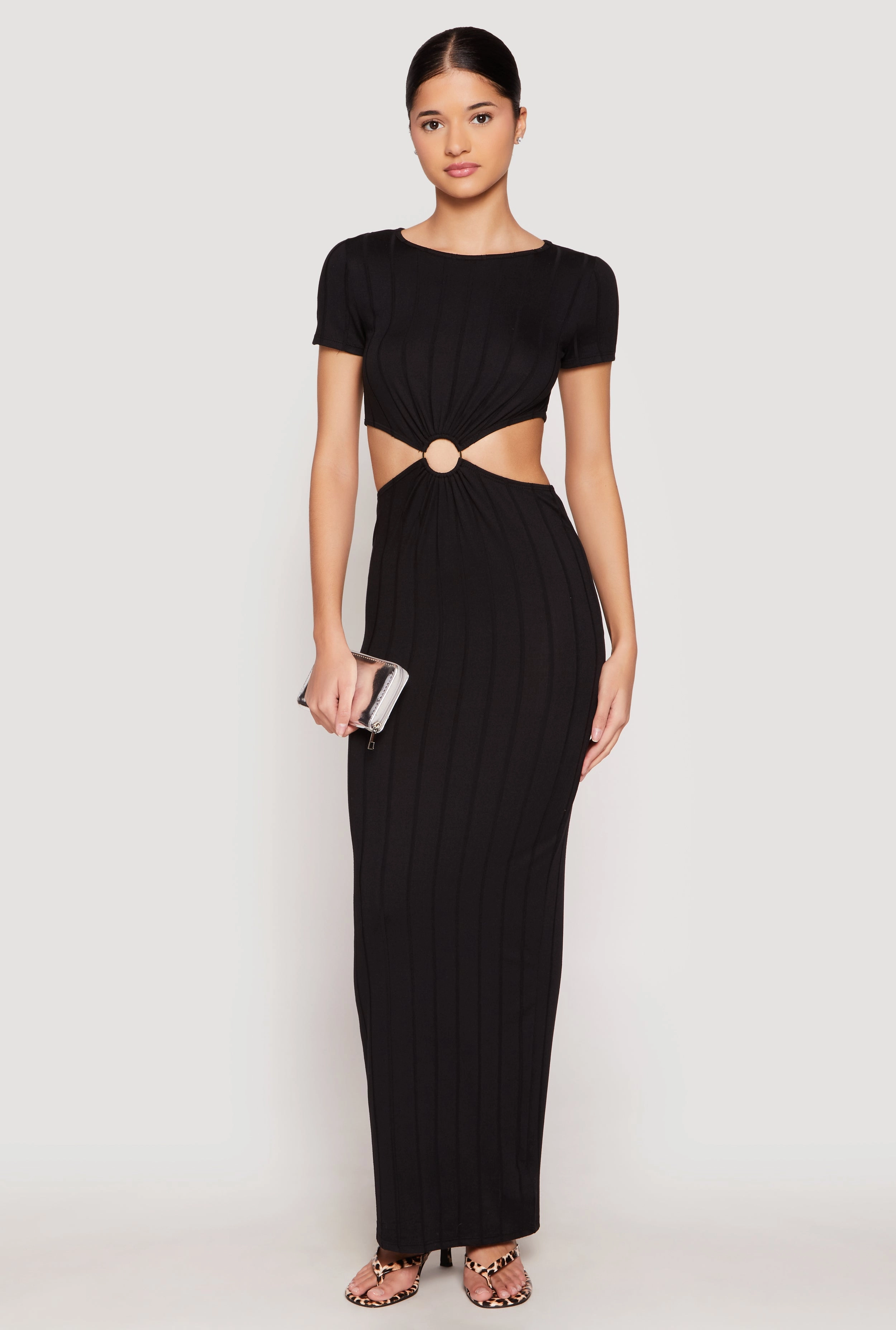 Quick Fit Ribbed Knit O Ring Cut Out Maxi Dress