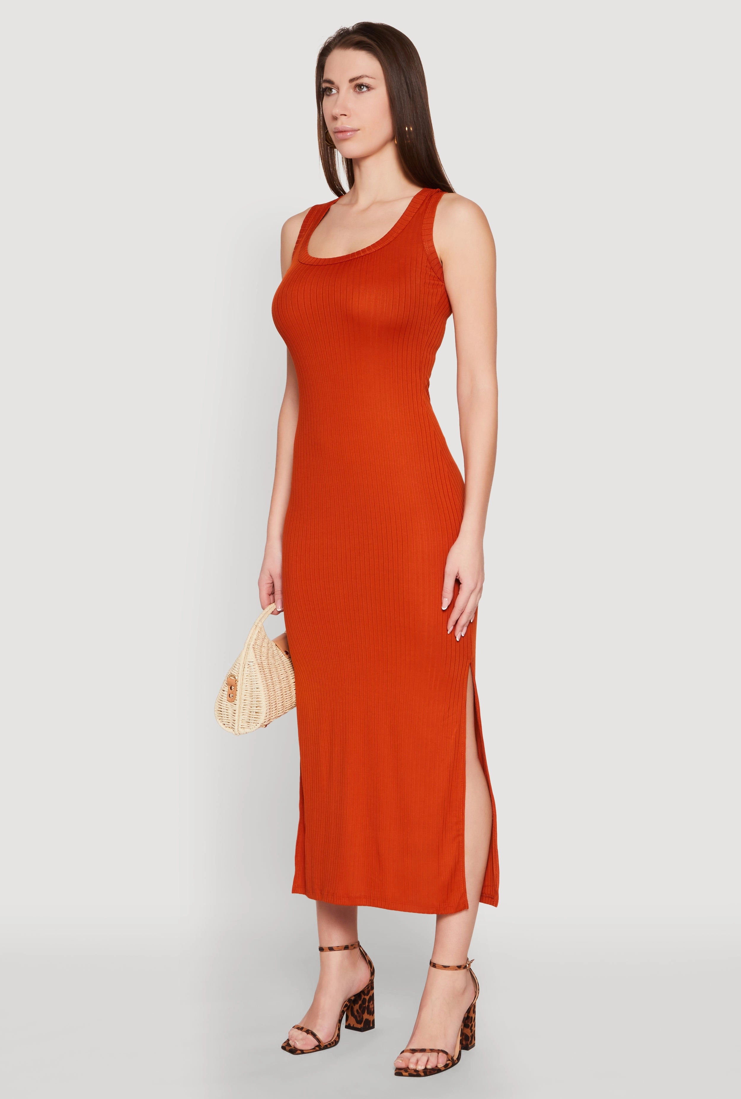Ribbed Knit Scoop Neck Maxi Tank Dress Light and Comfortable Wear Seasonal Must-Have