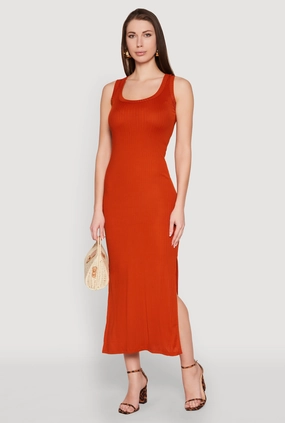 luxe feel Ribbed Knit Scoop Neck Maxi Tank Dress