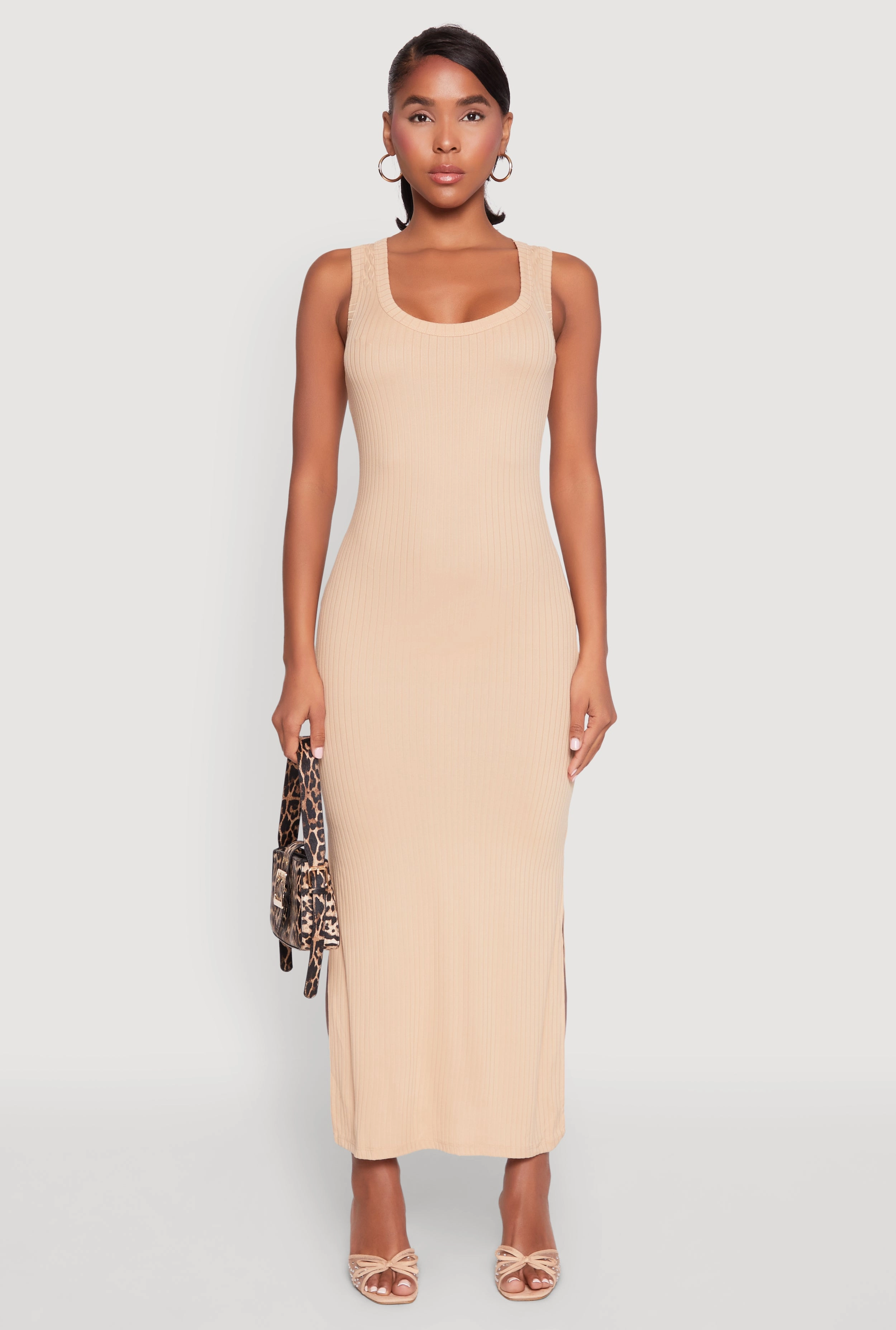 Linen Chic Ribbed Knit Scoop Neck Maxi Tank Dress