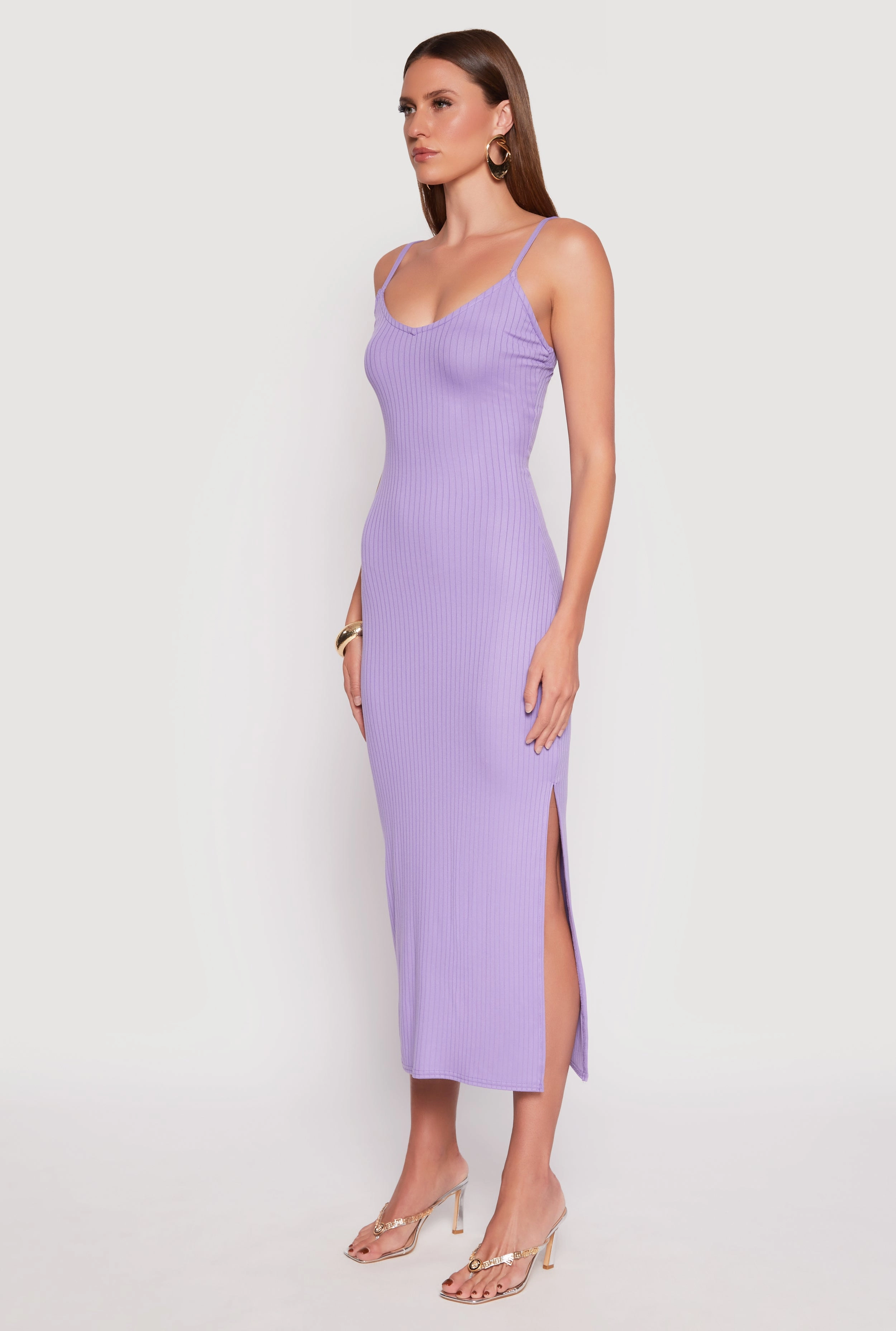 Vibrant evening gown summer breeze Ribbed Knit Side Slit Maxi Dress