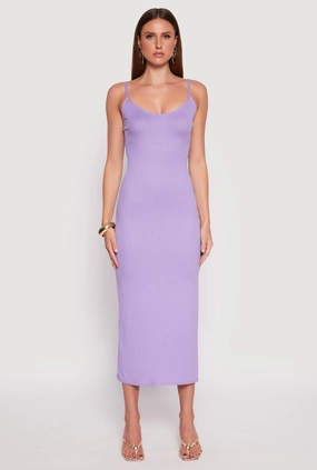 Chain-Detail Easy Pick Ribbed Knit Side Slit Maxi Dress