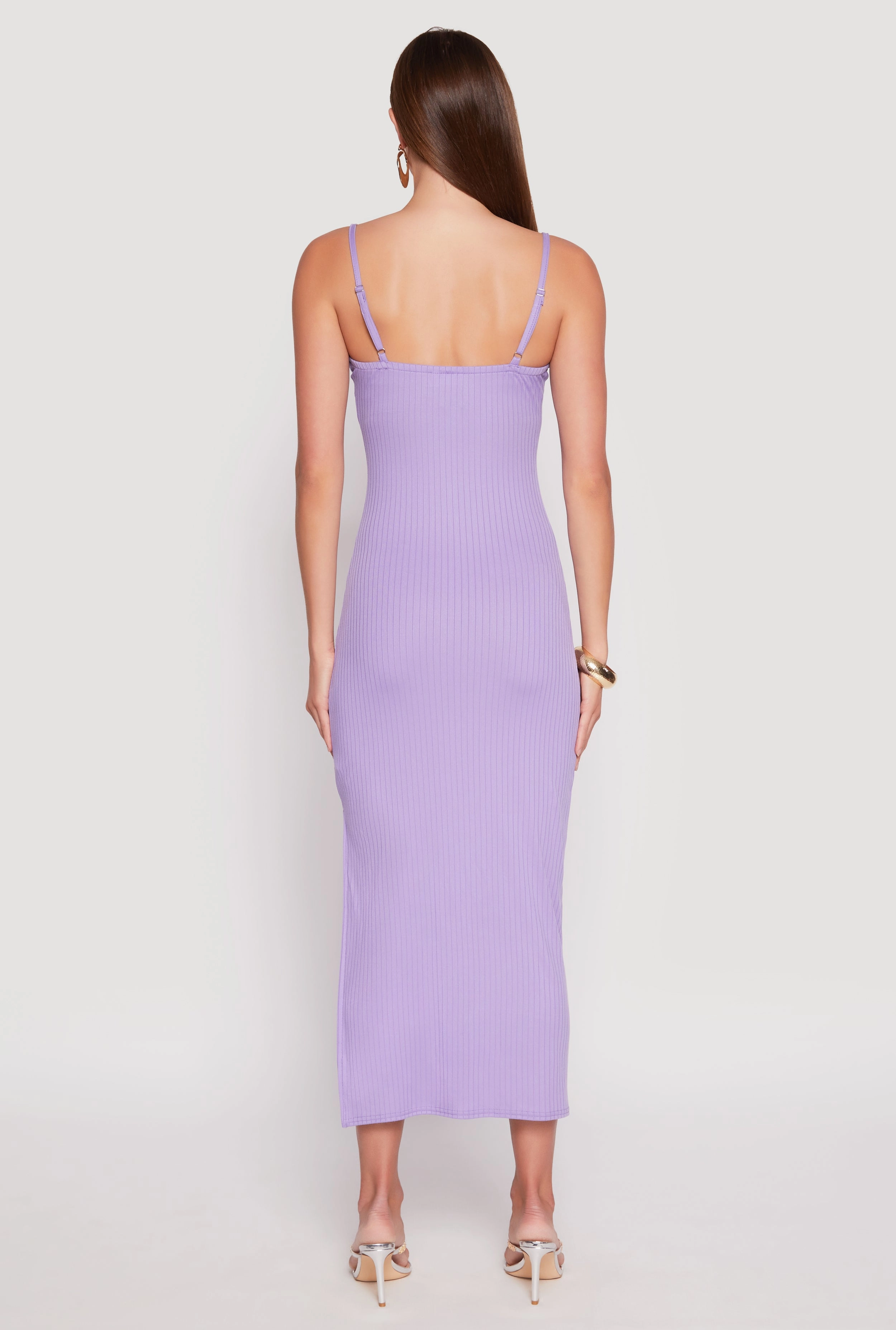 Ribbed Knit Side Slit Maxi Dress Air Comfort Weekend Chic