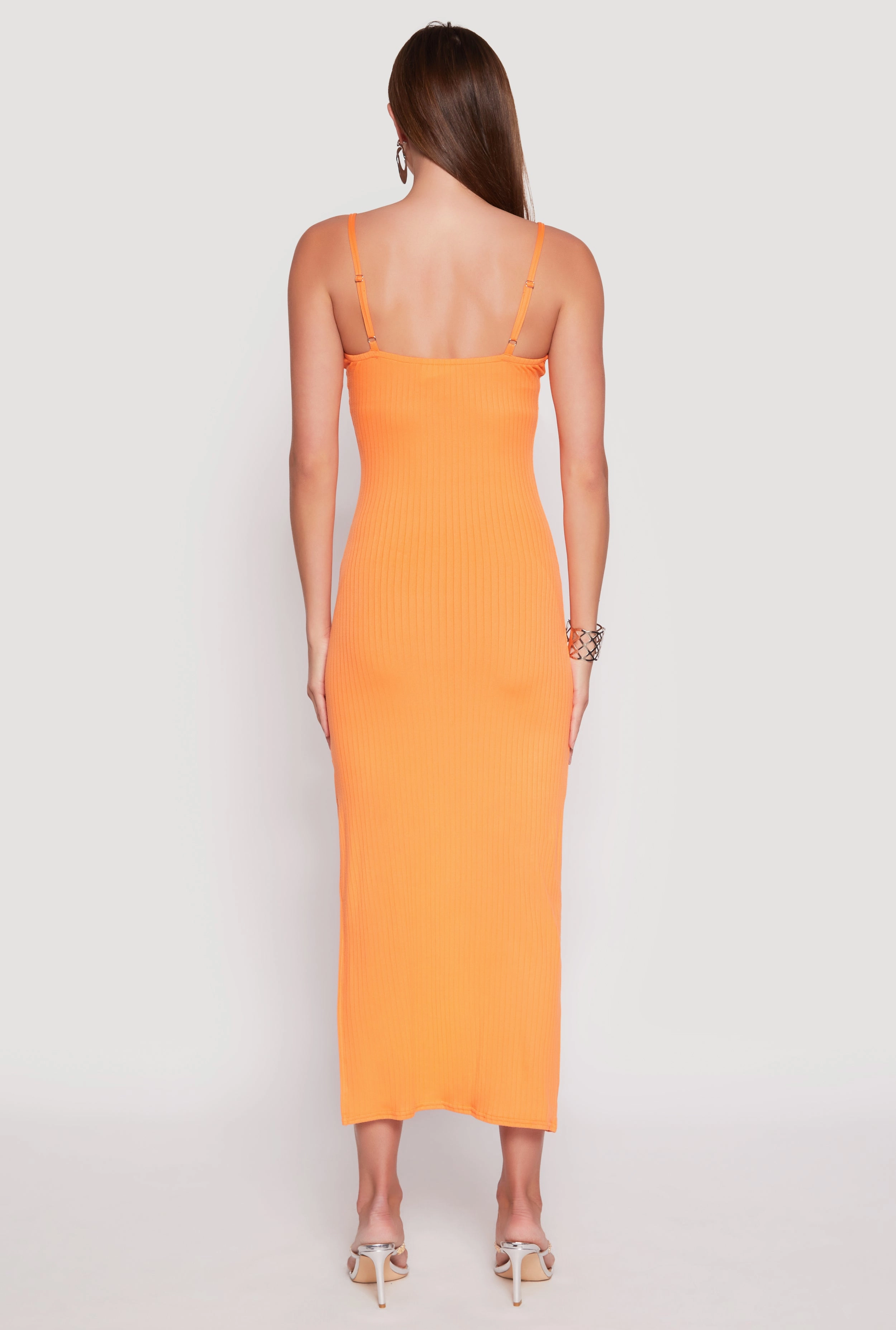 Ribbed Knit Side Slit Maxi Dress Flower Grace Contemporary Style