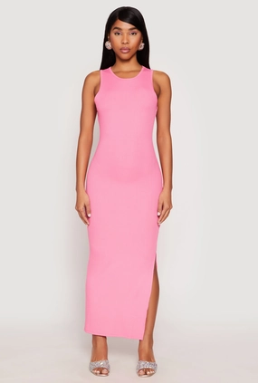 All Fit Cool Elegance Ribbed Knit Side Slit Tank Maxi Dress