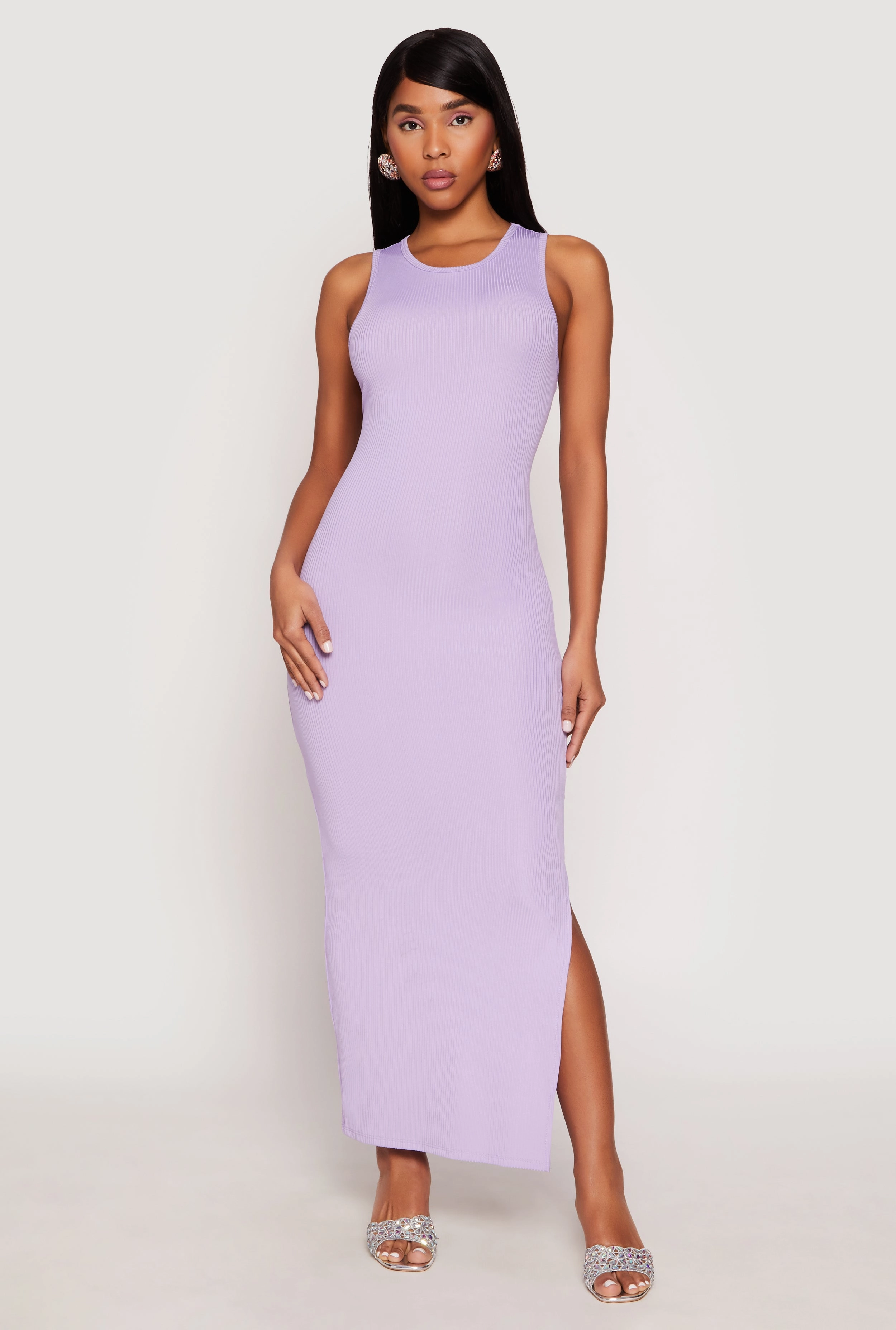 Ribbed Knit Side Slit Tank Maxi Dress ComfortFitDesign Smart Tones