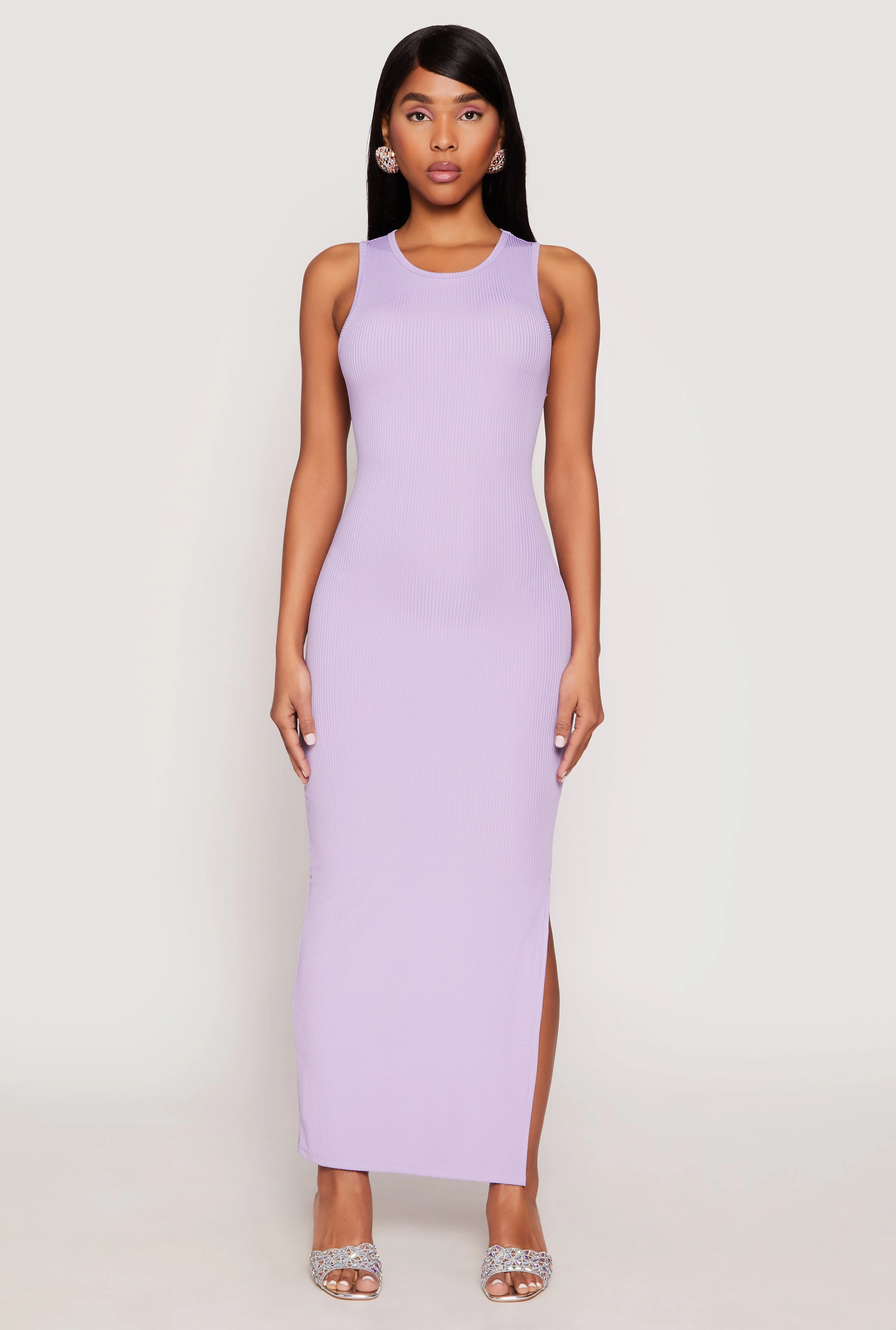 Ribbed Knit Side Slit Tank Maxi Dress Light And Airy Subtle Glam