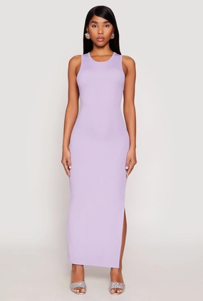 Ribbed Knit Side Slit Tank Maxi Dress Light And Airy Subtle Glam