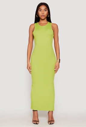 Ribbed Knit Side Slit Tank Maxi Dress Removable-Straps