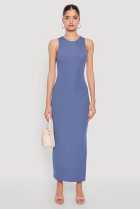Travel Light Trendy wrap gown Ribbed Knit Side Slit Tank Maxi Dress