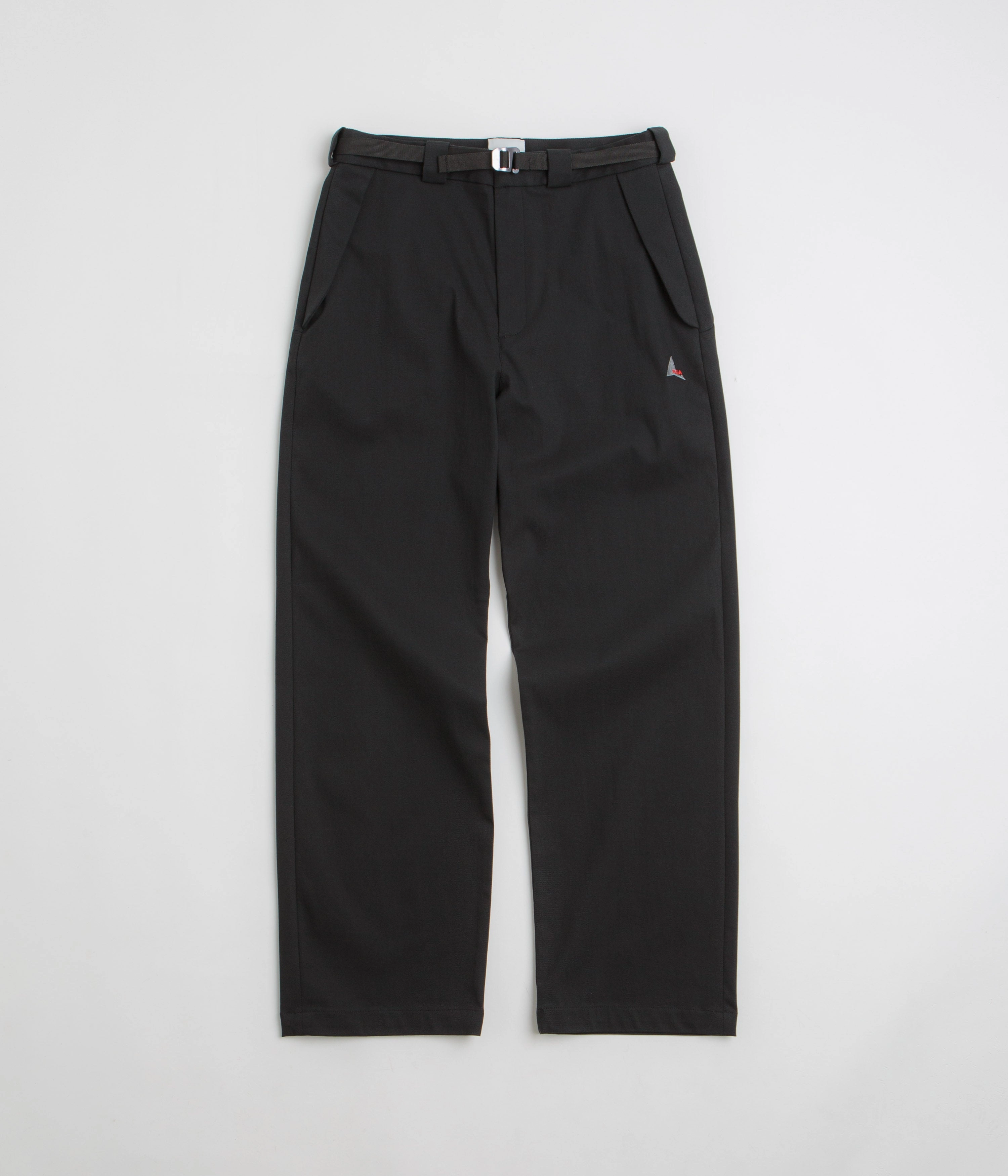 ROA Buckle Chino Trousers - Black Flattering Cut Trendy Comfort