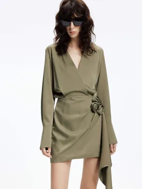 Feminine Vibe Square-Neck Rose Knot Satin Dress