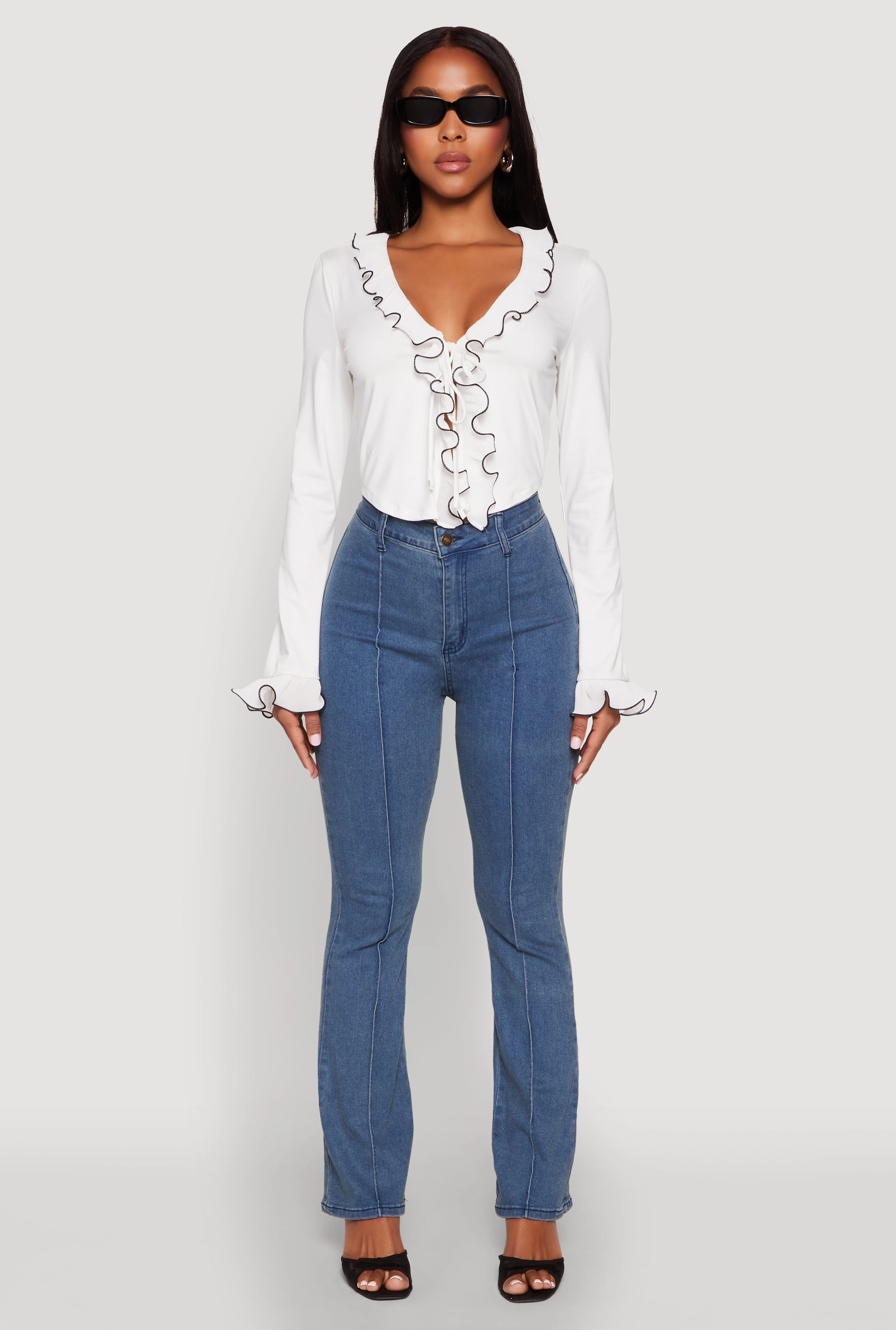 Ruffle Trim Tie Front Crop Top Short