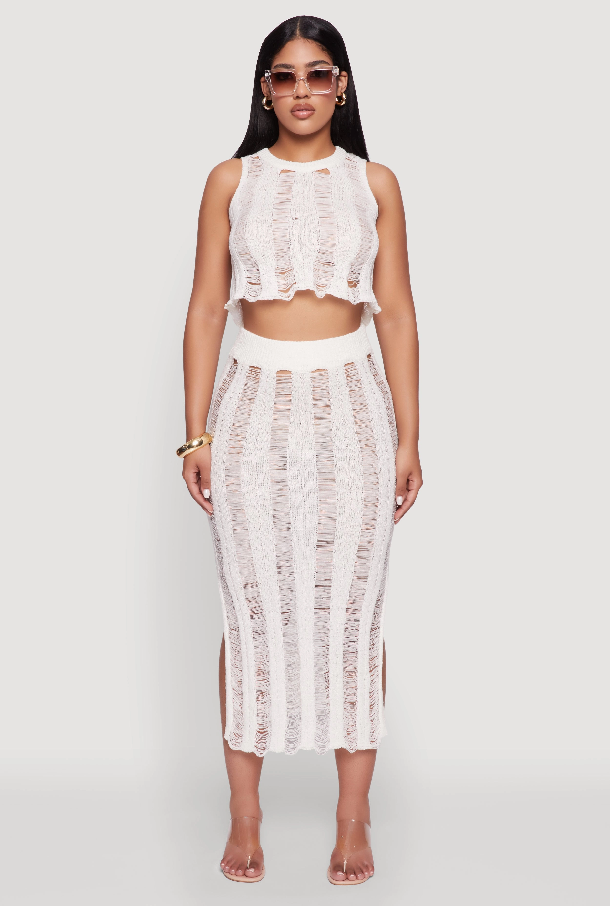 Chic High Waisted Midi Pencil Skirt with Side Slits natural fiber