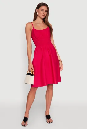 Light Elegance Smocked Waist Poplin Midi Dress