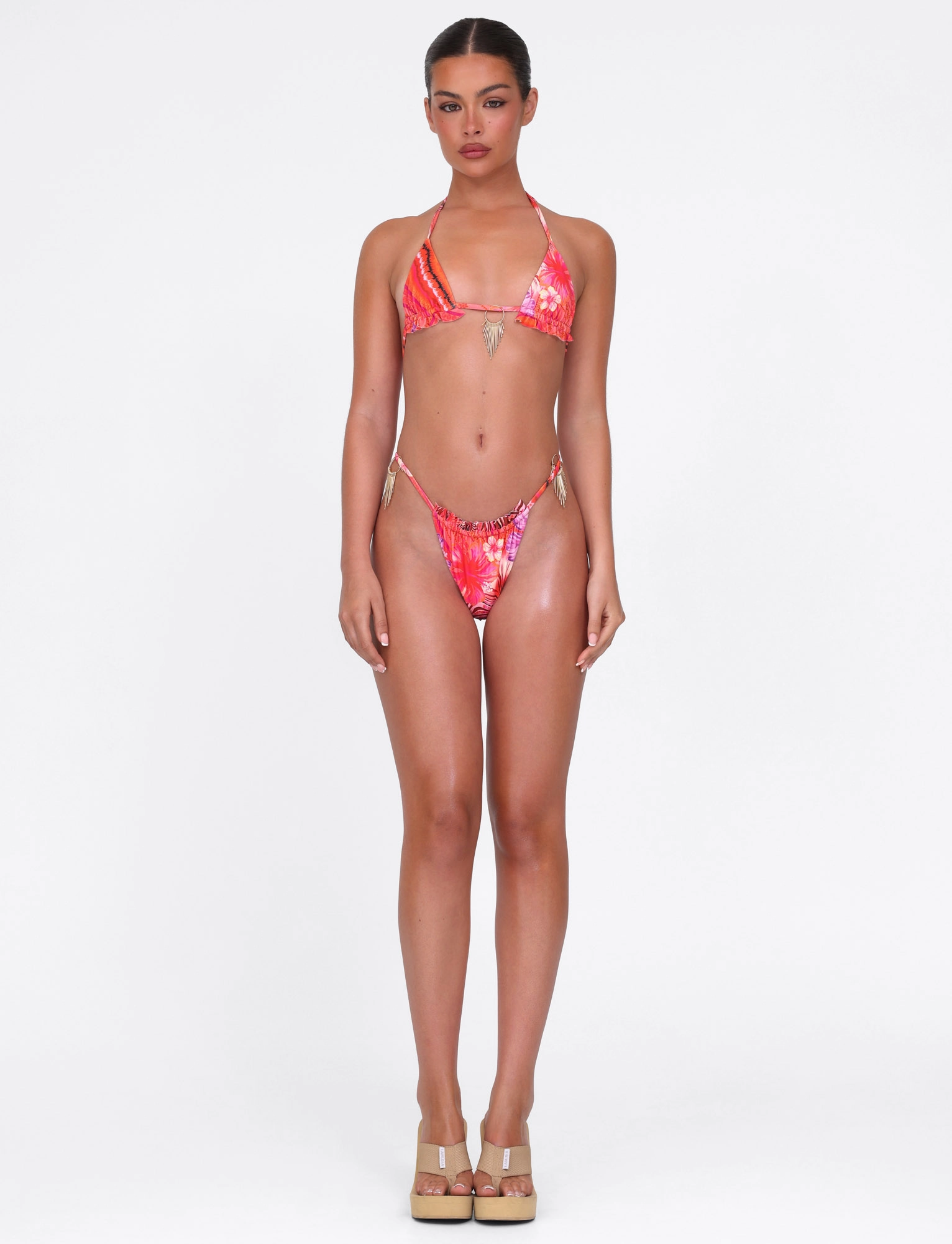 Wrinkle Free Fabric CIANA BIKINI TOP - PINK : FLORAL : PINK TROPICAL