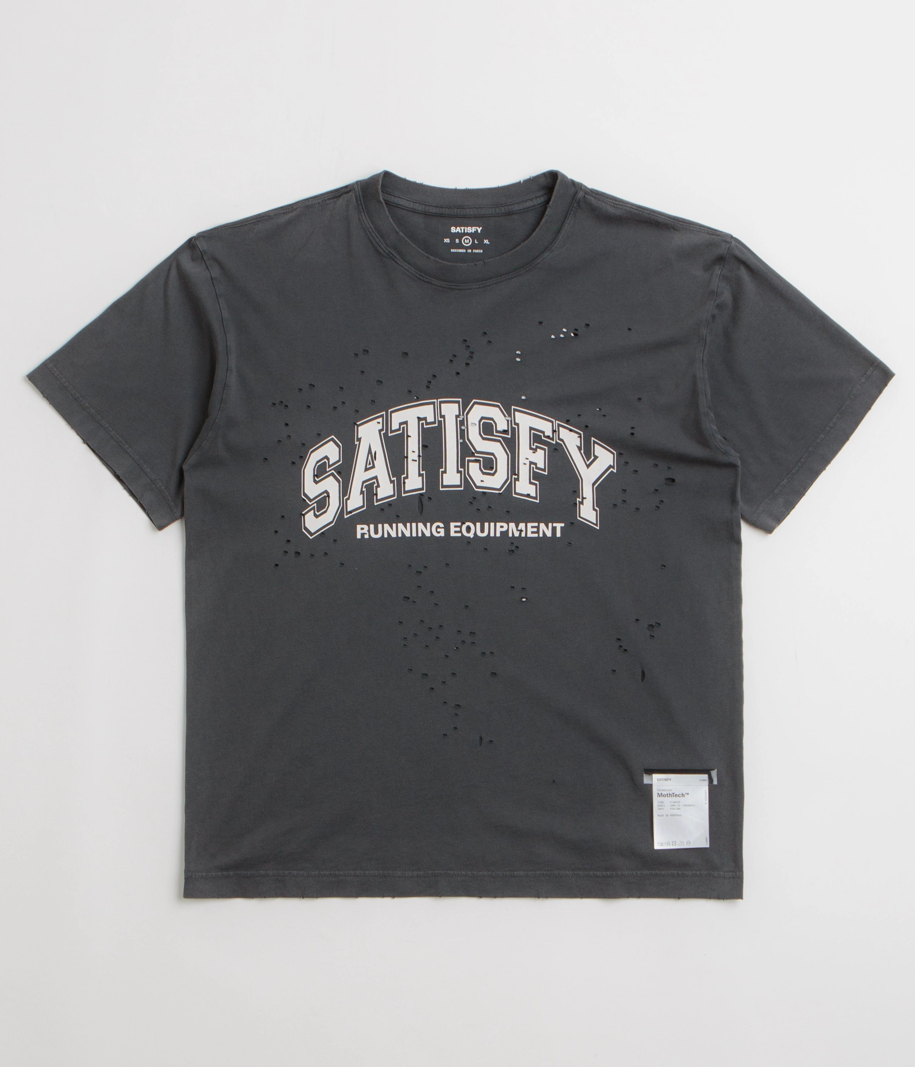 Satisfy MothTech Varsity Logo T-Shirt - Aged Black Breathable fabric ColorfastFabricTech
