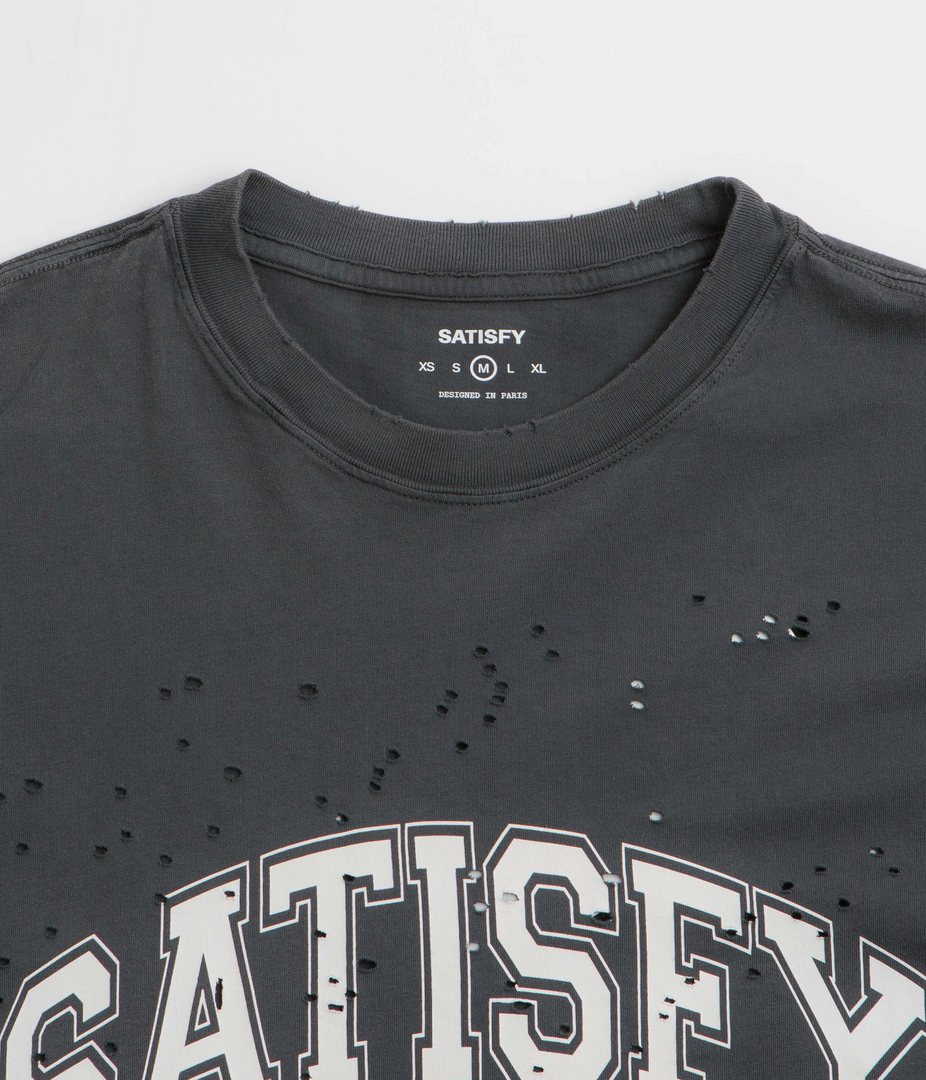 MultipurposeCuffs Breathable fabric Satisfy MothTech Varsity Logo T-Shirt - Aged Black