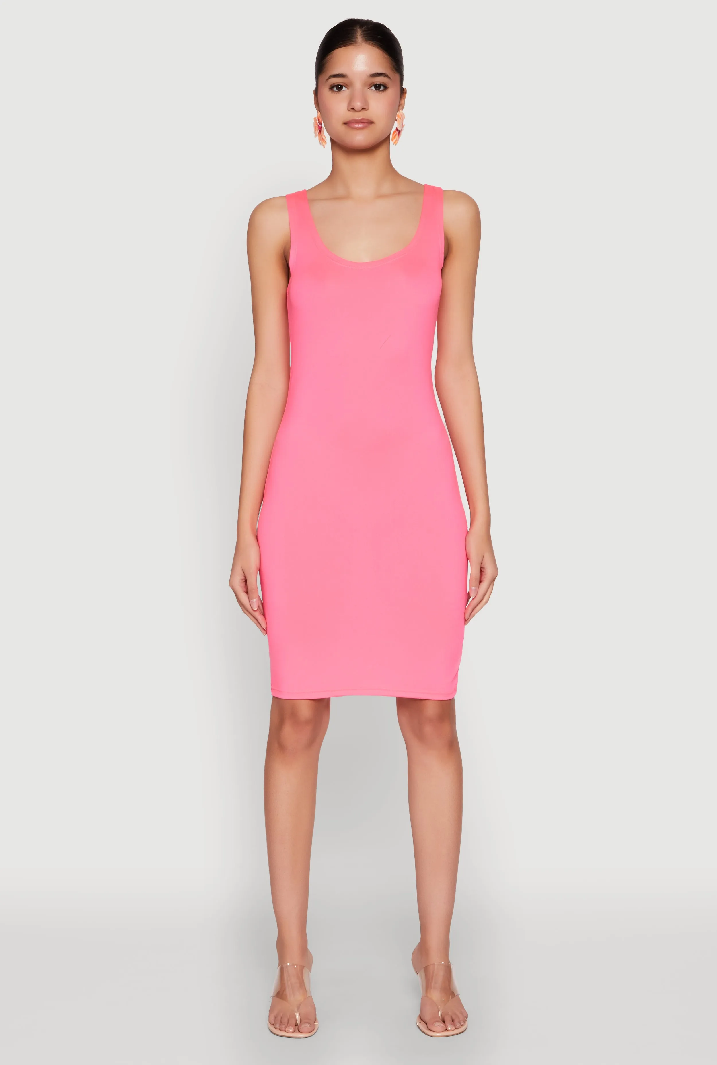 Sleek Drape Natural Layers Scoop Neck Tank Midi Dress