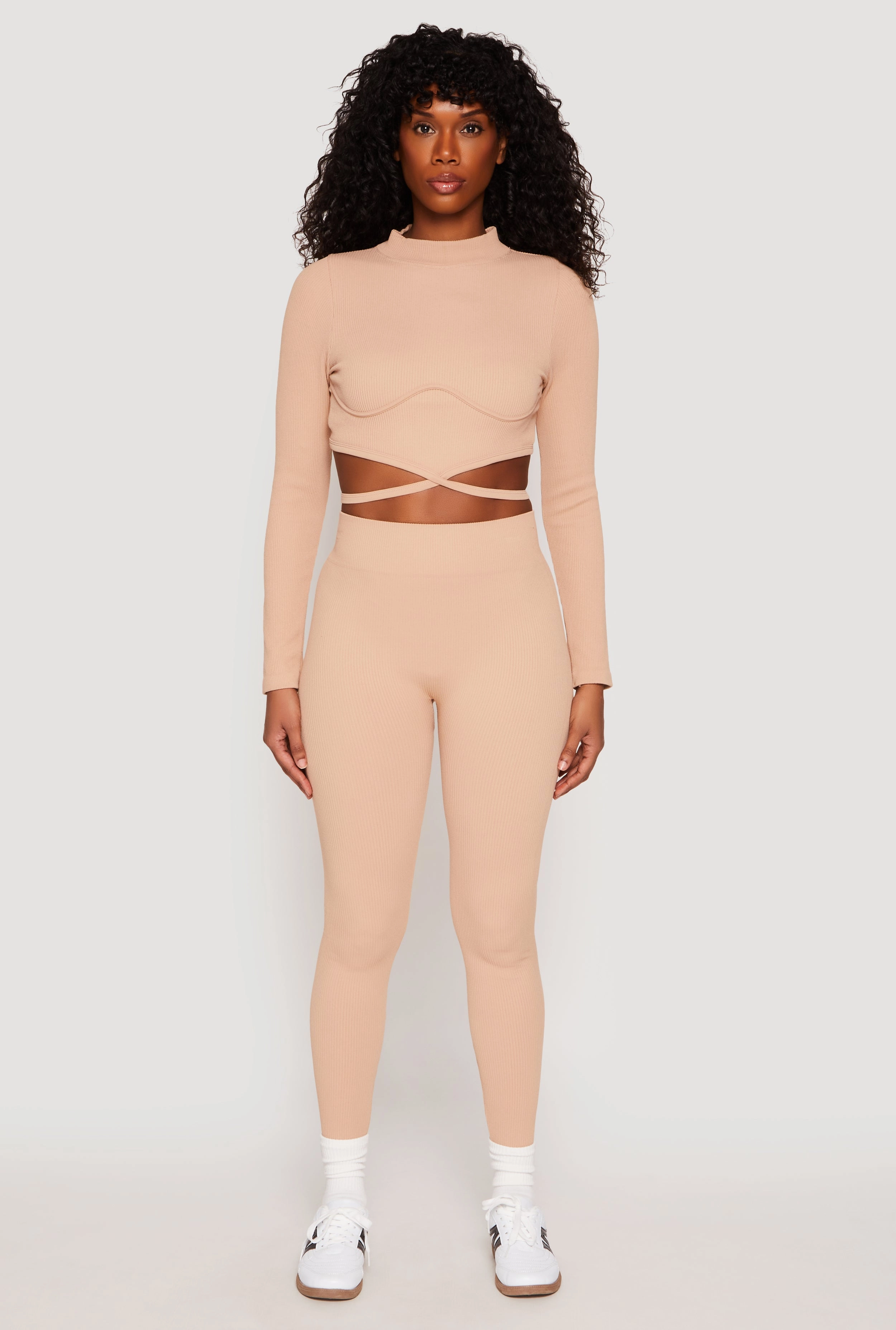 No Roll Waist Seamless High Waisted Rib Knit Leggings