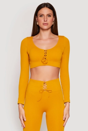 Seamless Lace Up Long Sleeve Crop Top semi - formal Stylish
