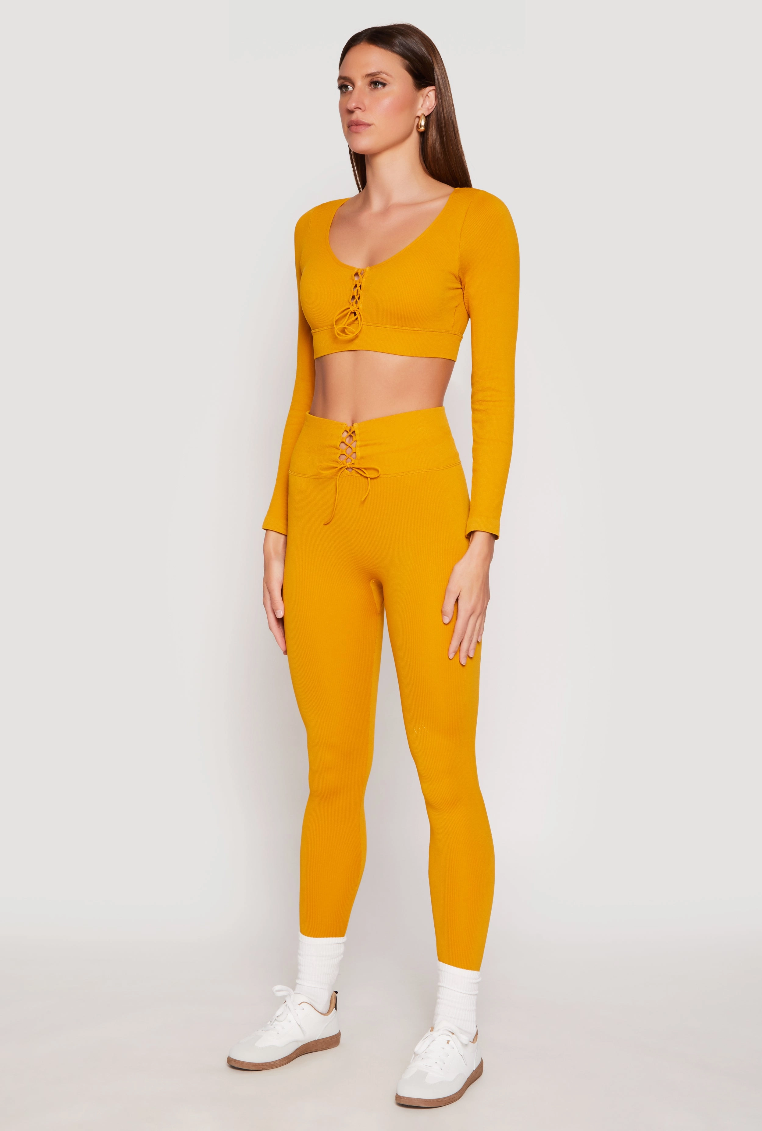 Seamless Lace Up Long Sleeve Crop Top regular