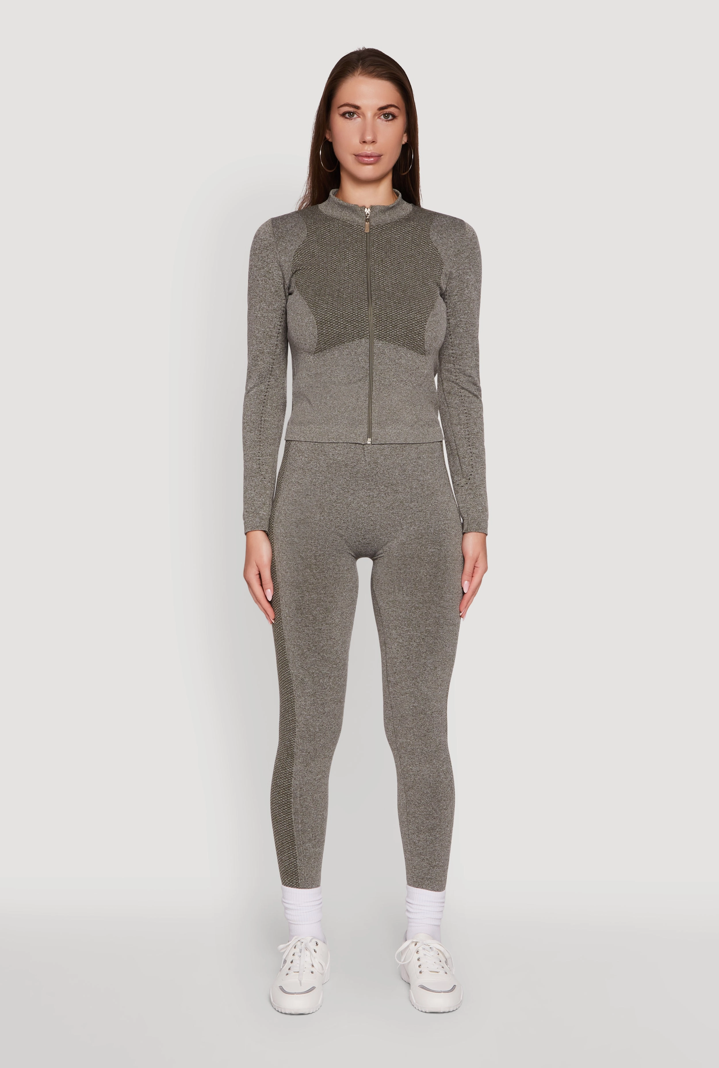 Non Restrictive Movement Cut Noise Free Zippers Seamless Marled Mock Neck Long Sleeve Track Jacket