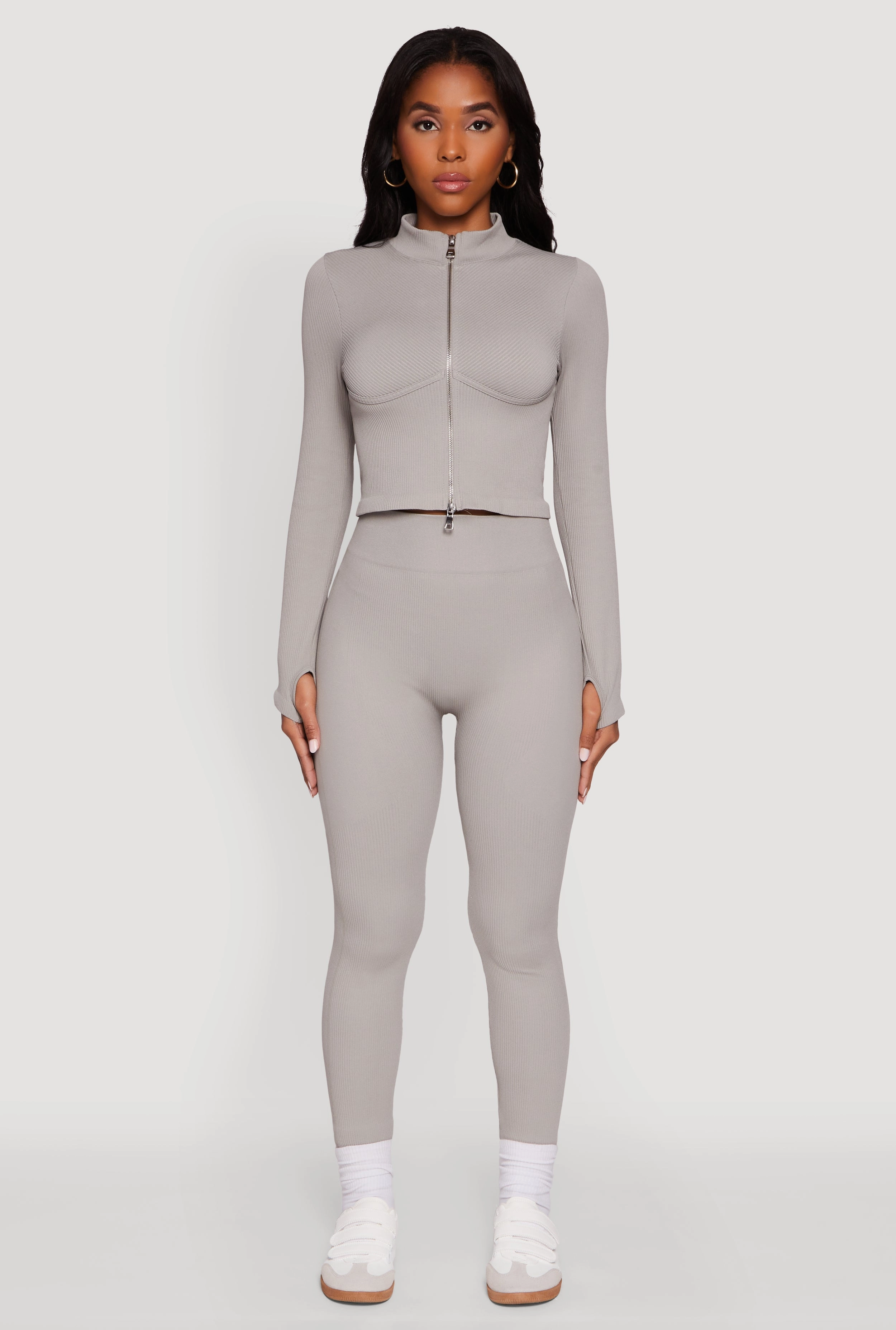 Seamless Technology Seamless Ribbed Bustier Detail Cropped Track Jacket