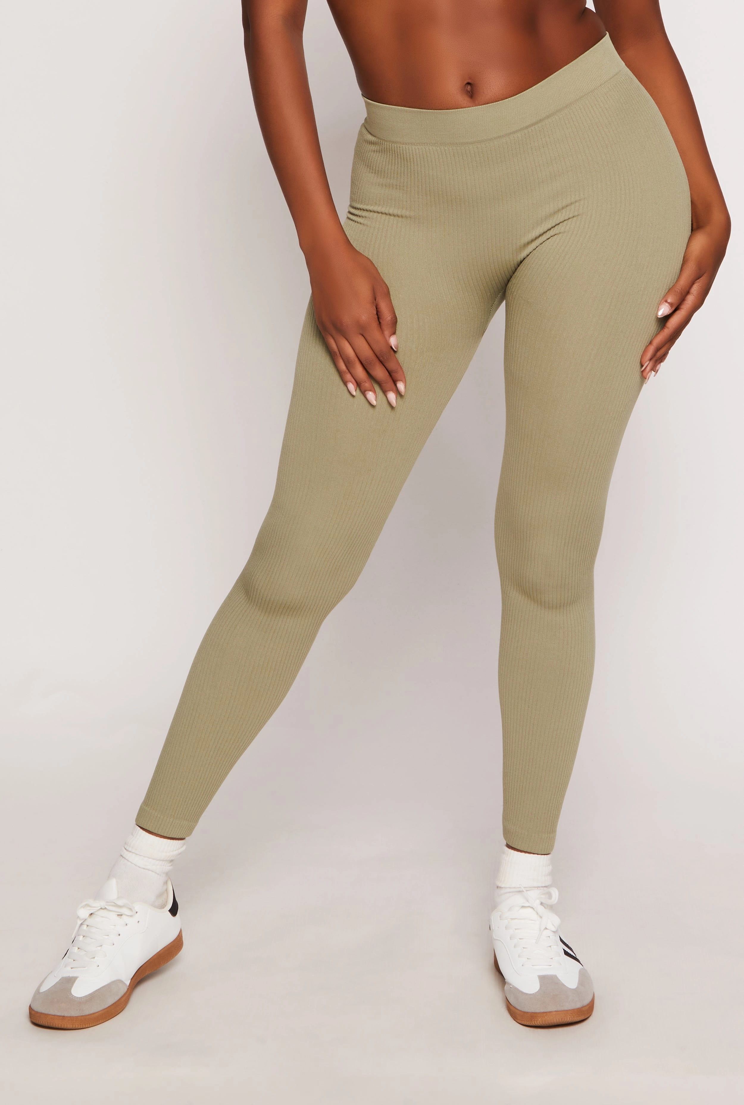 Seamless Ribbed Knit Leggings Odor Resistant Treatment Move Free