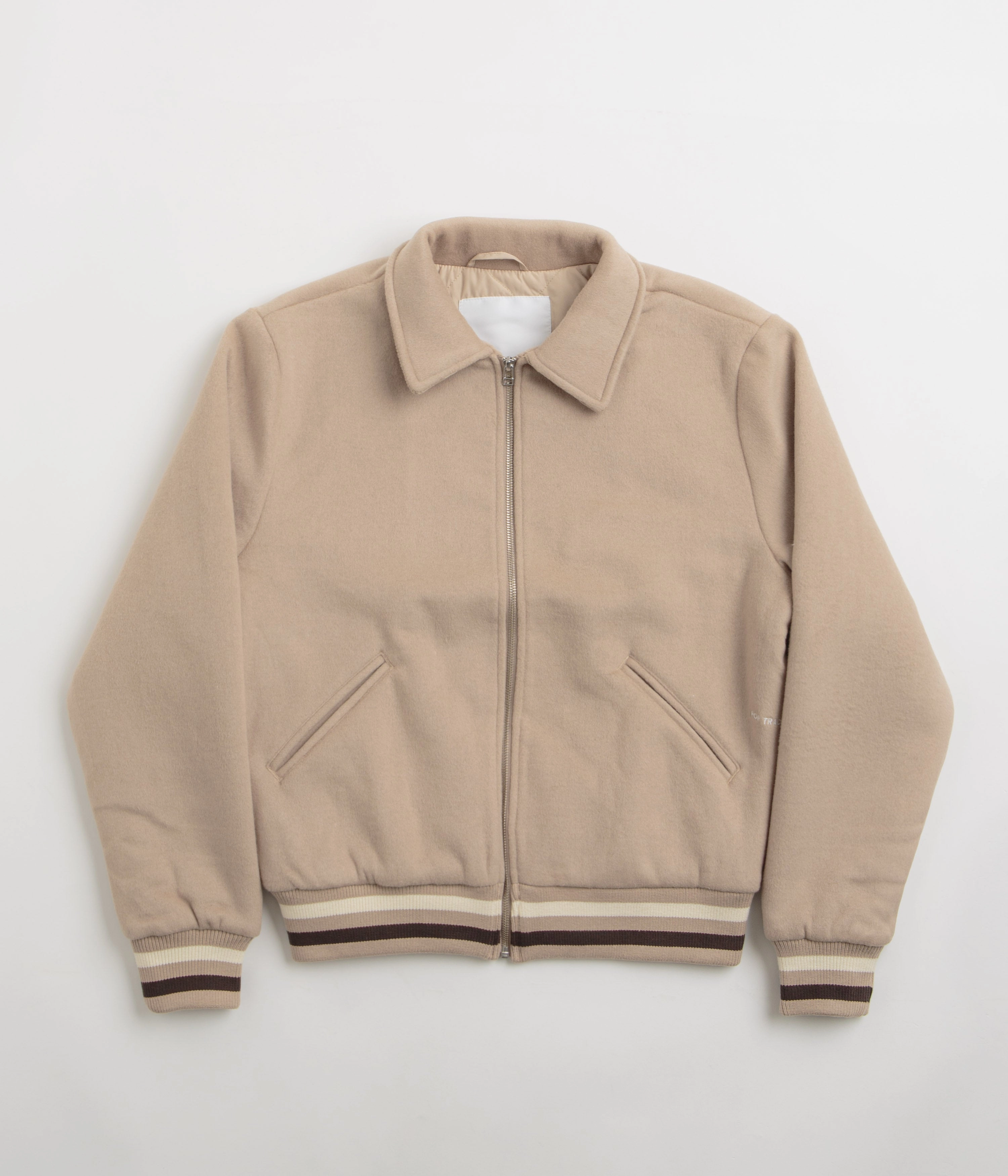 Pop Trading Company Varsity Jacket - White Pepper DoubleStitchSeams Down Stuffed