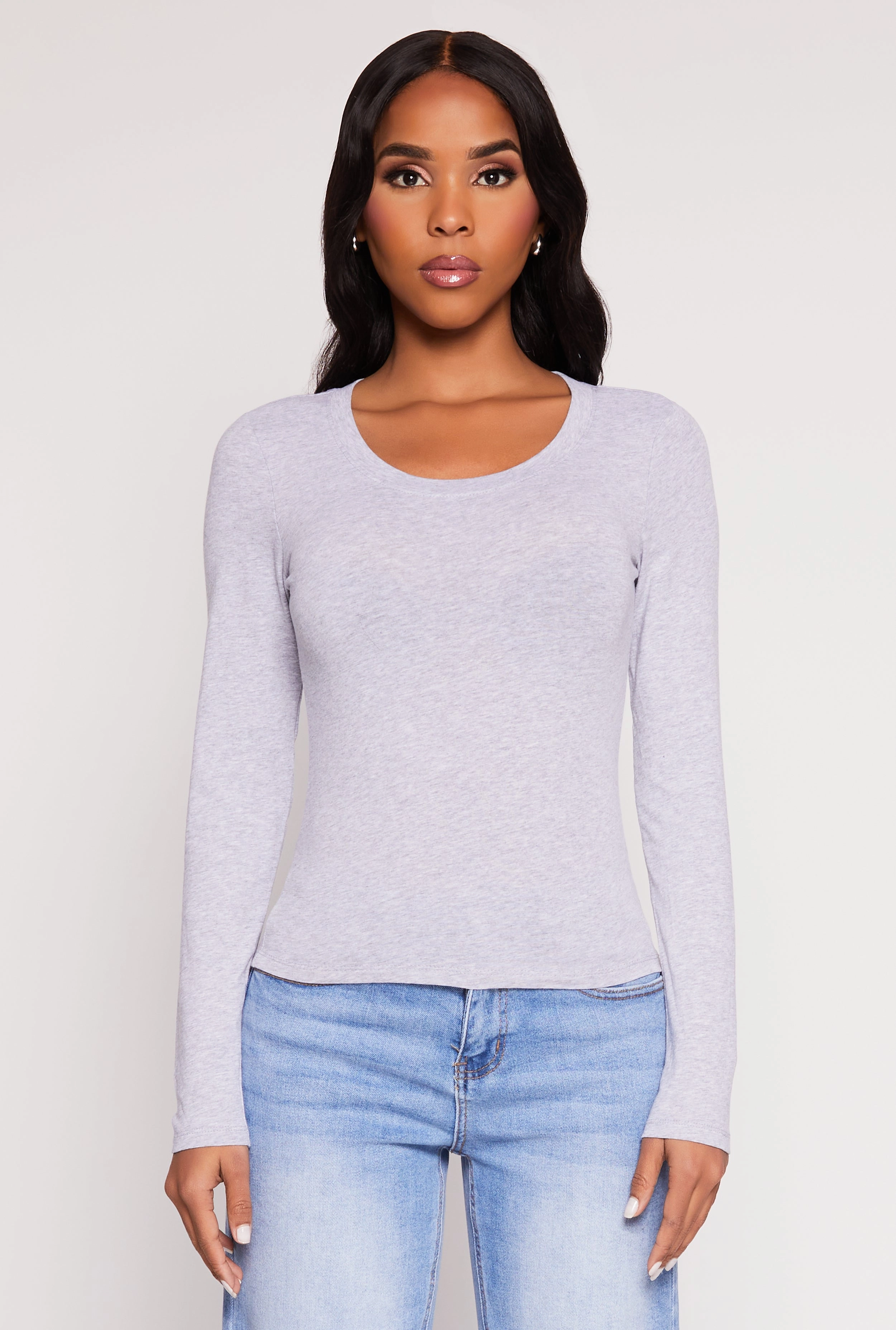 Printed Basic Scoop Neck Long Sleeve Top