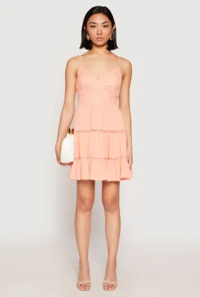 All Layer Light Elegance Iris Gauze Knit Crochet Detail Tiered Dress