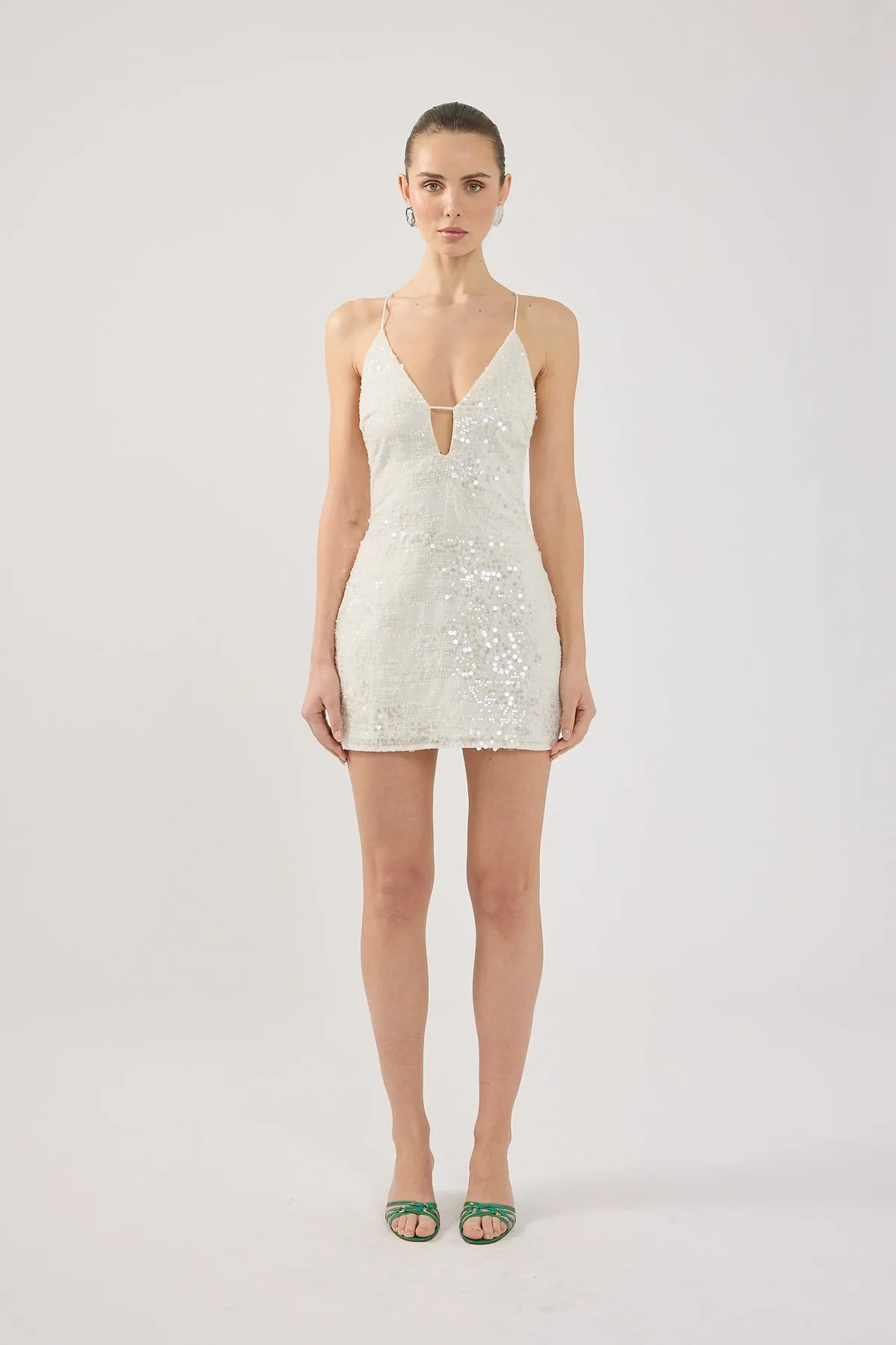 Night Vibes Perfect Stranger Essie Sequin Mini Dress Off White