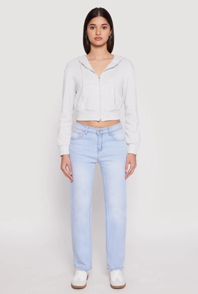 Fashionable Trend Fleece Zip Front Cropped Hoodie