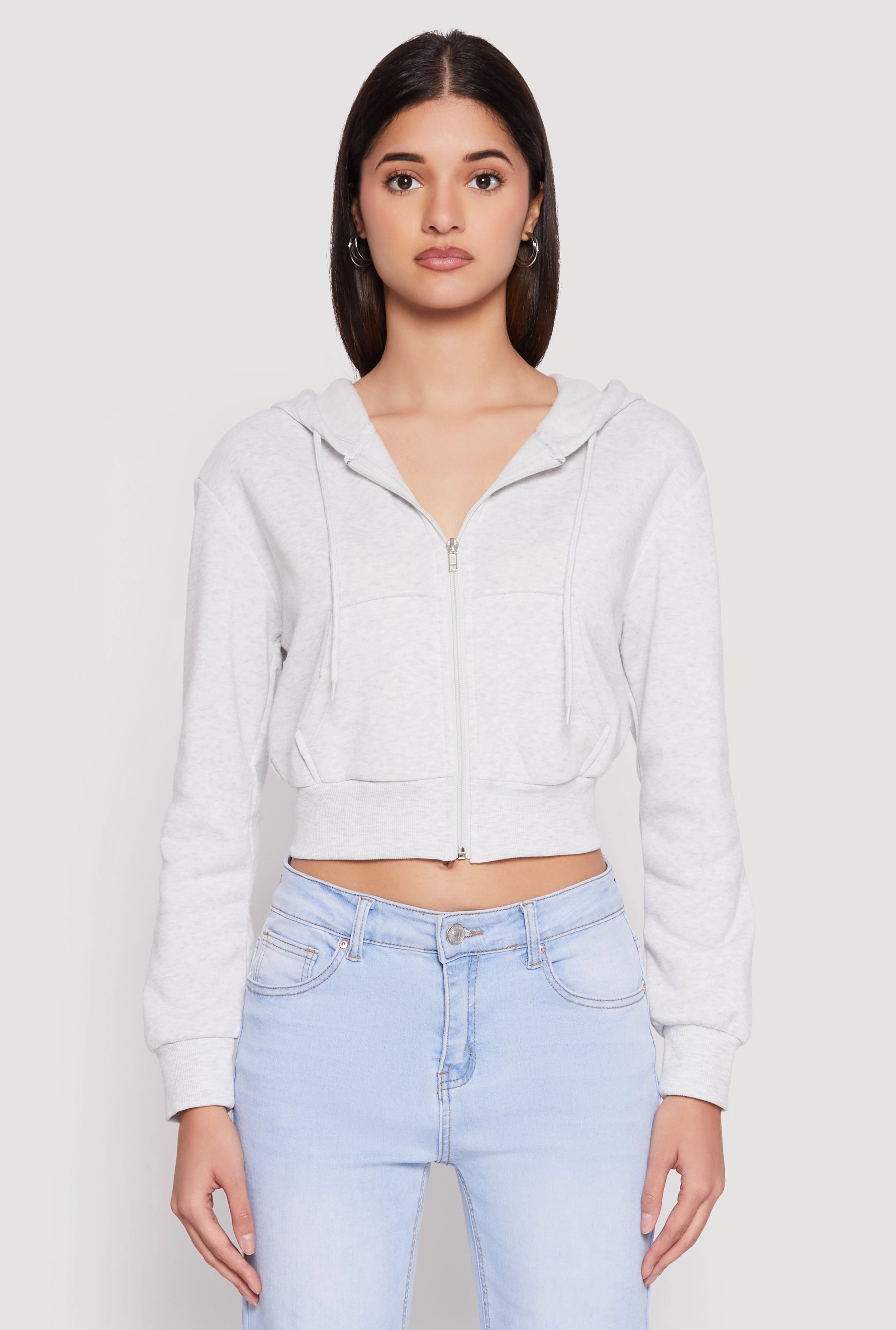 runner Embroidered Fleece Zip Front Cropped Hoodie