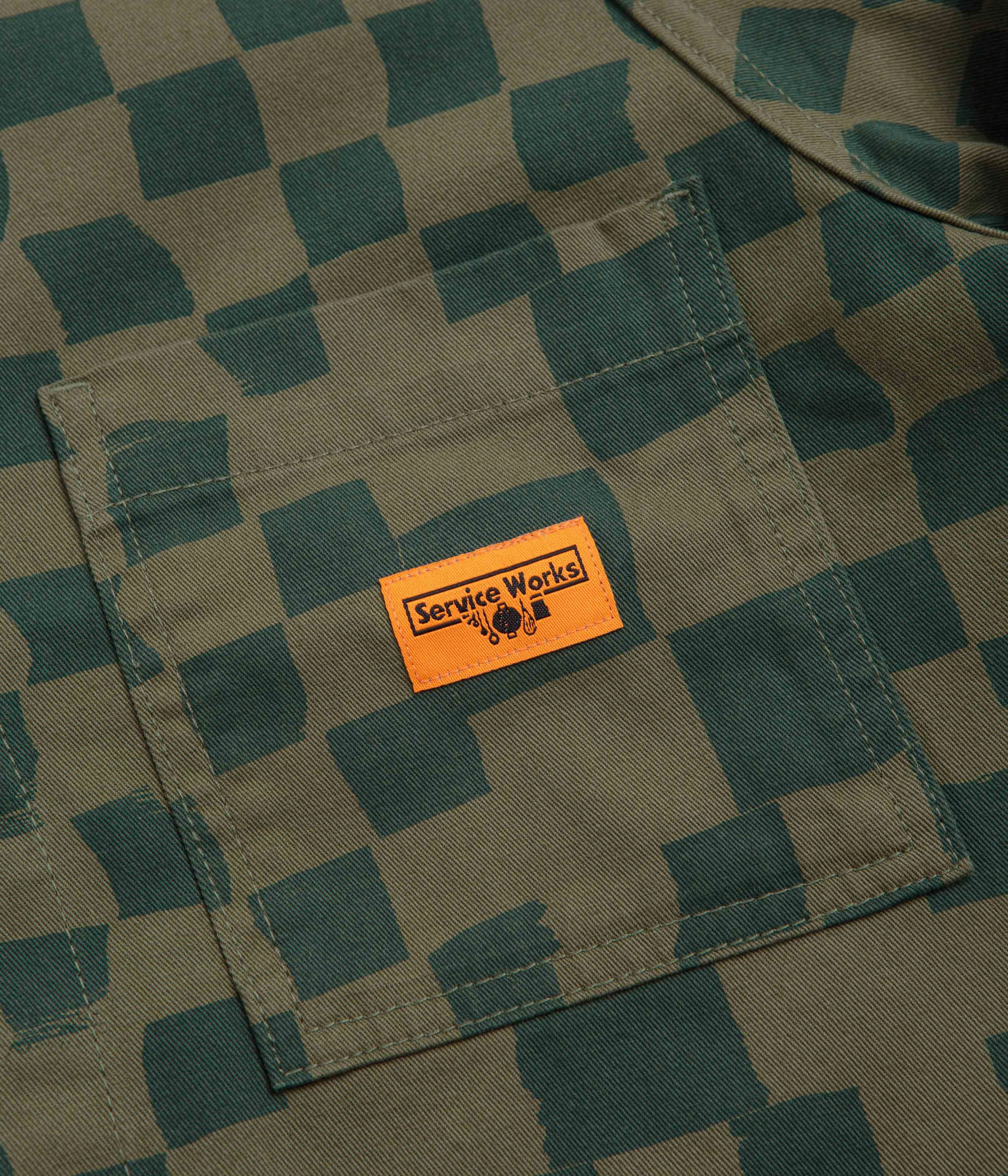 Service Works Drill Printed FOH Jacket - Olive Checker Travel Fit